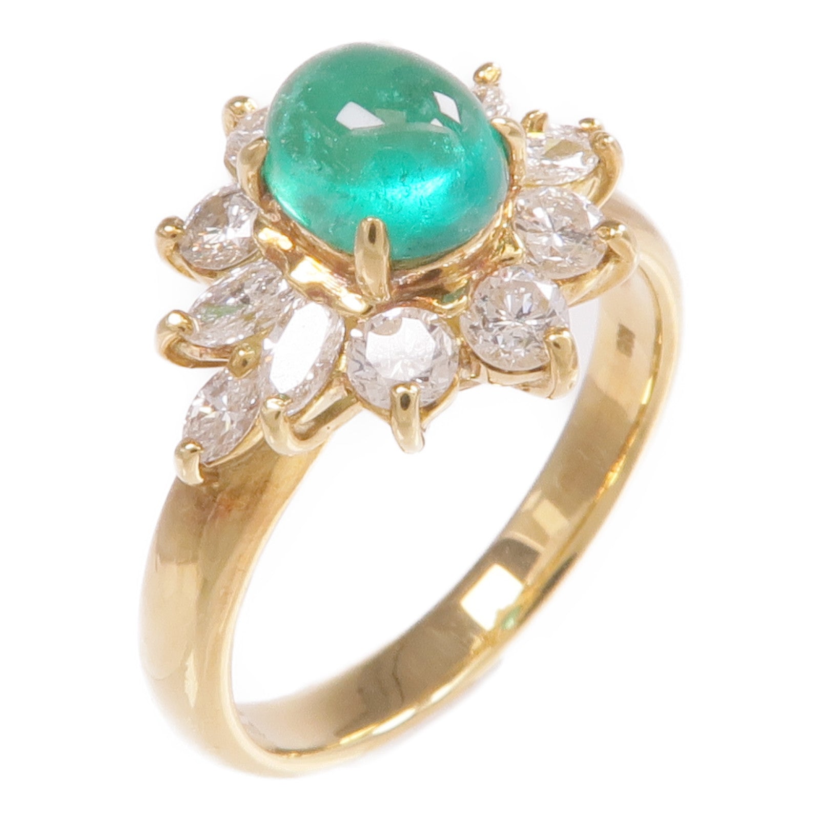 JEWELRY 18K黃金Emerald Diamond Ring綠寶石/鑽石戒指US#5.75
