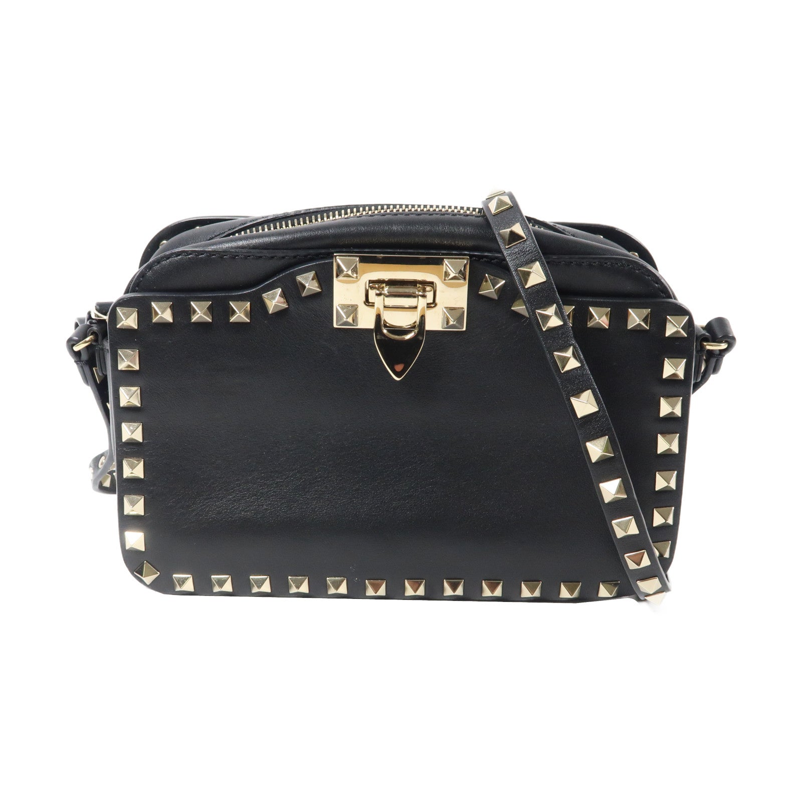 Valentino 牛皮皮革Shoulder Bag金扣肩背袋黑色