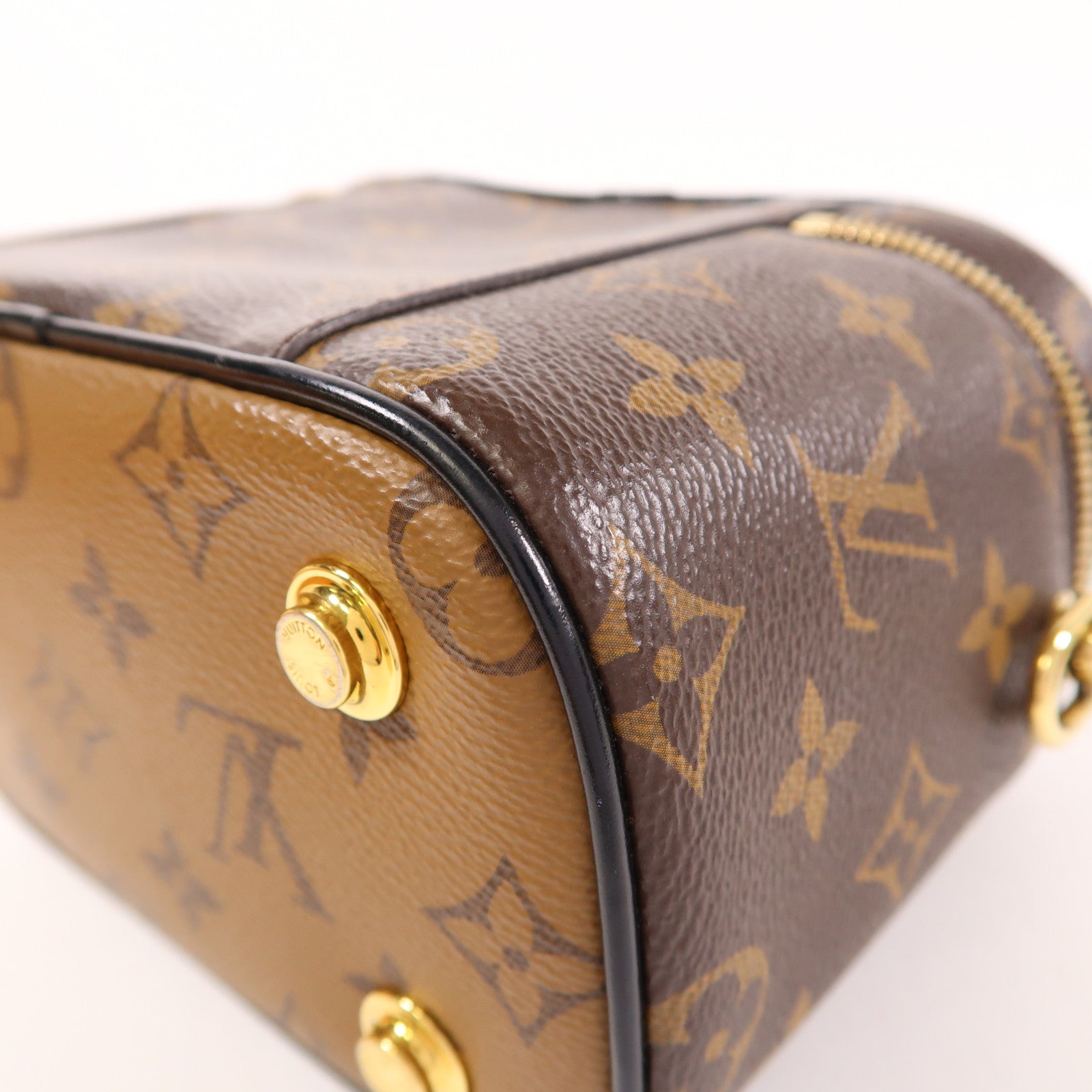 LOUIS VUITTON Monogram Reverse Vanity PM金扣手挽肩背兩用袋棕色
