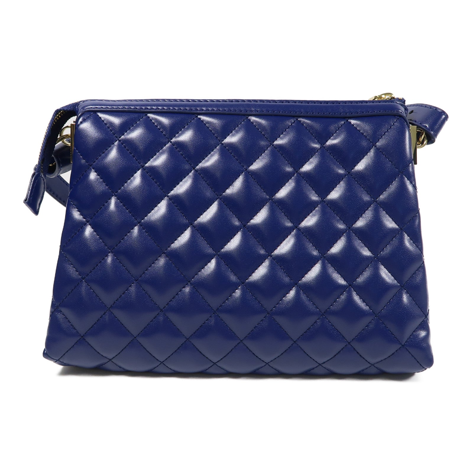 MOSCHINO 菱格塗層帆布Shoulder Bag金扣肩背袋藍色