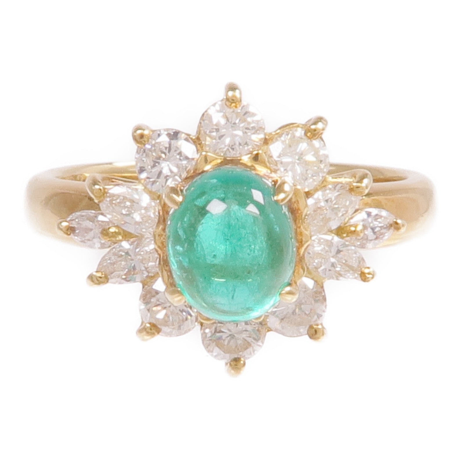 JEWELRY 18K黃金Emerald Diamond Ring綠寶石/鑽石戒指US#5.75