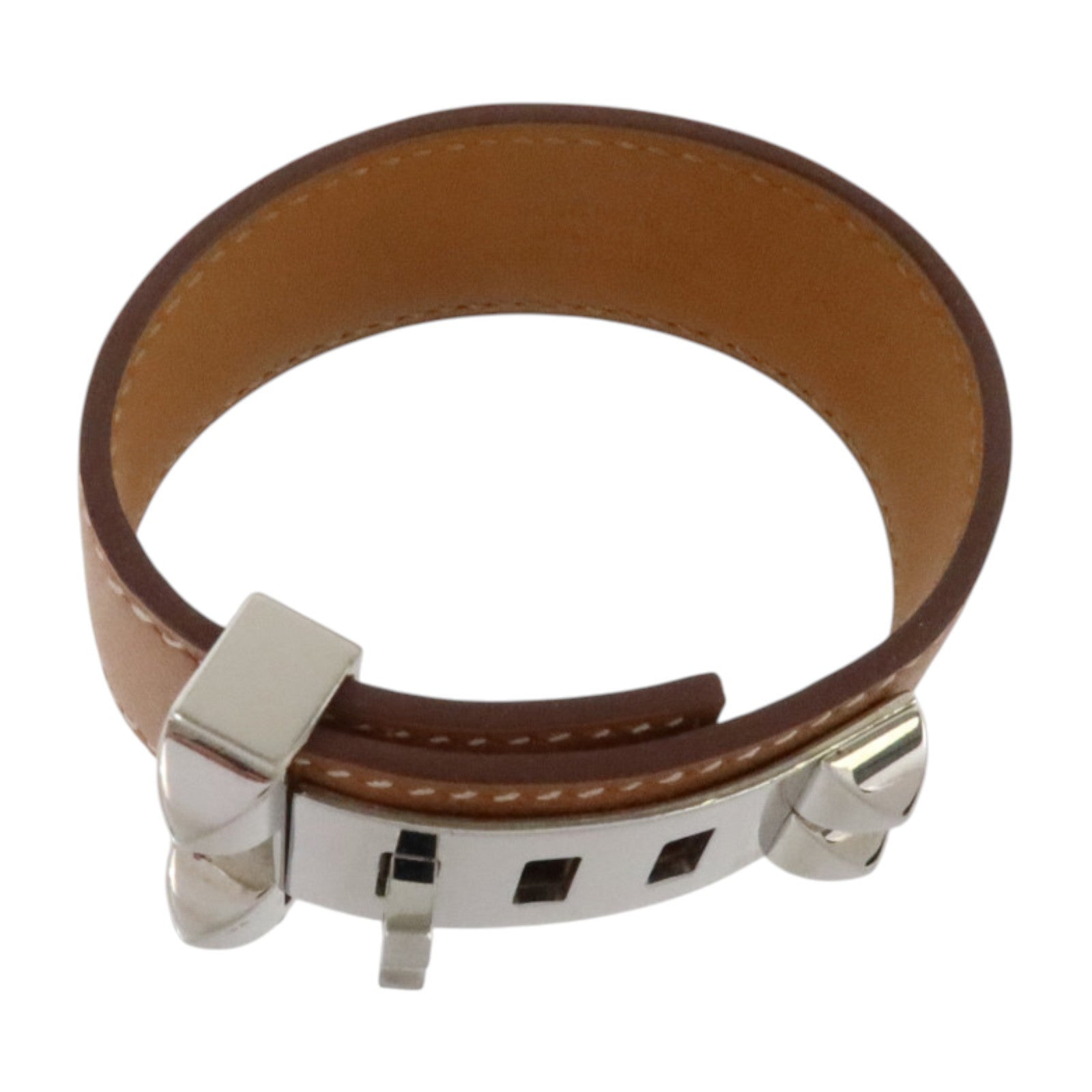 HERMES Madame皮革/金屬Collier De Chien 24 Bracelet銀扣手鏈Gold