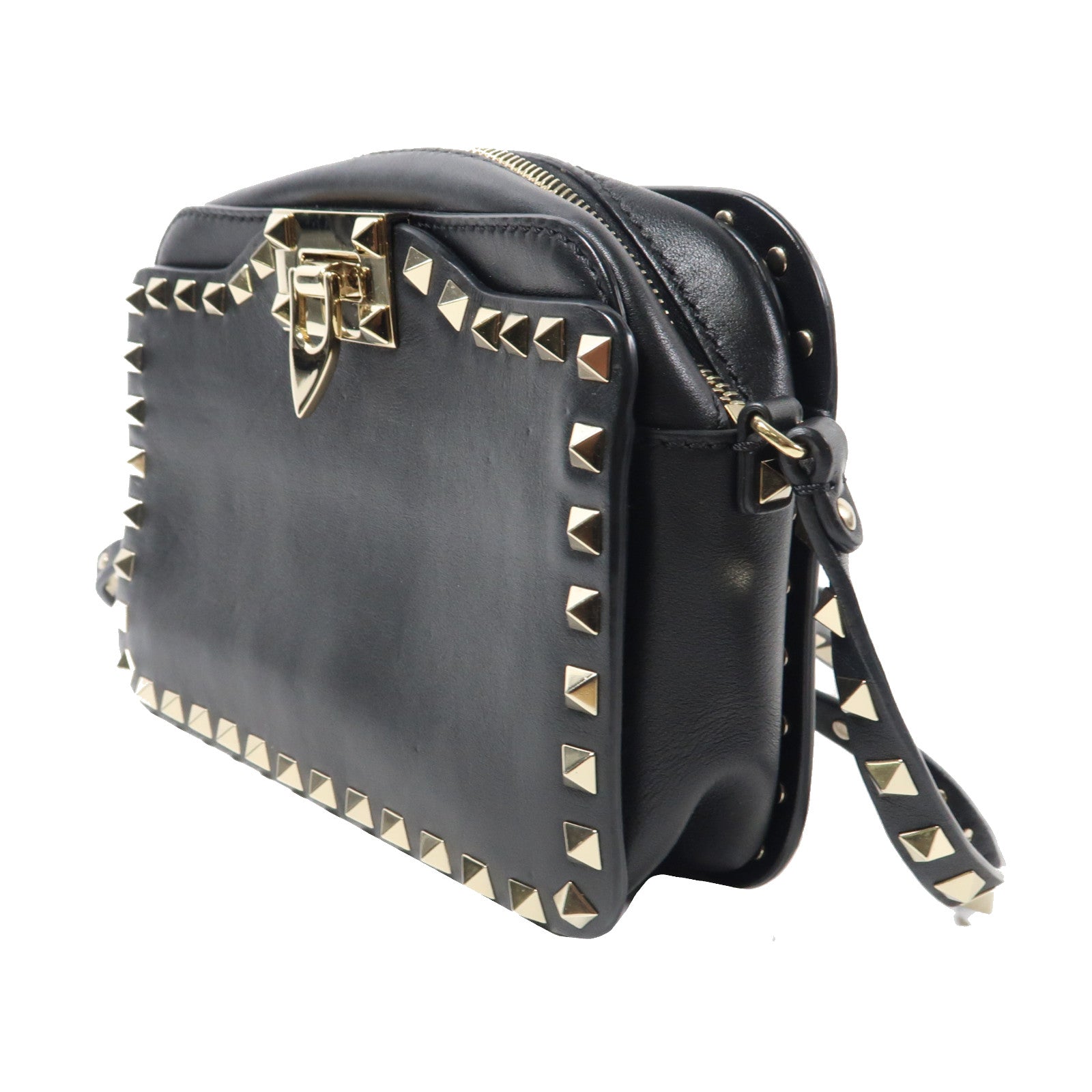 Valentino 牛皮皮革Shoulder Bag金扣肩背袋黑色