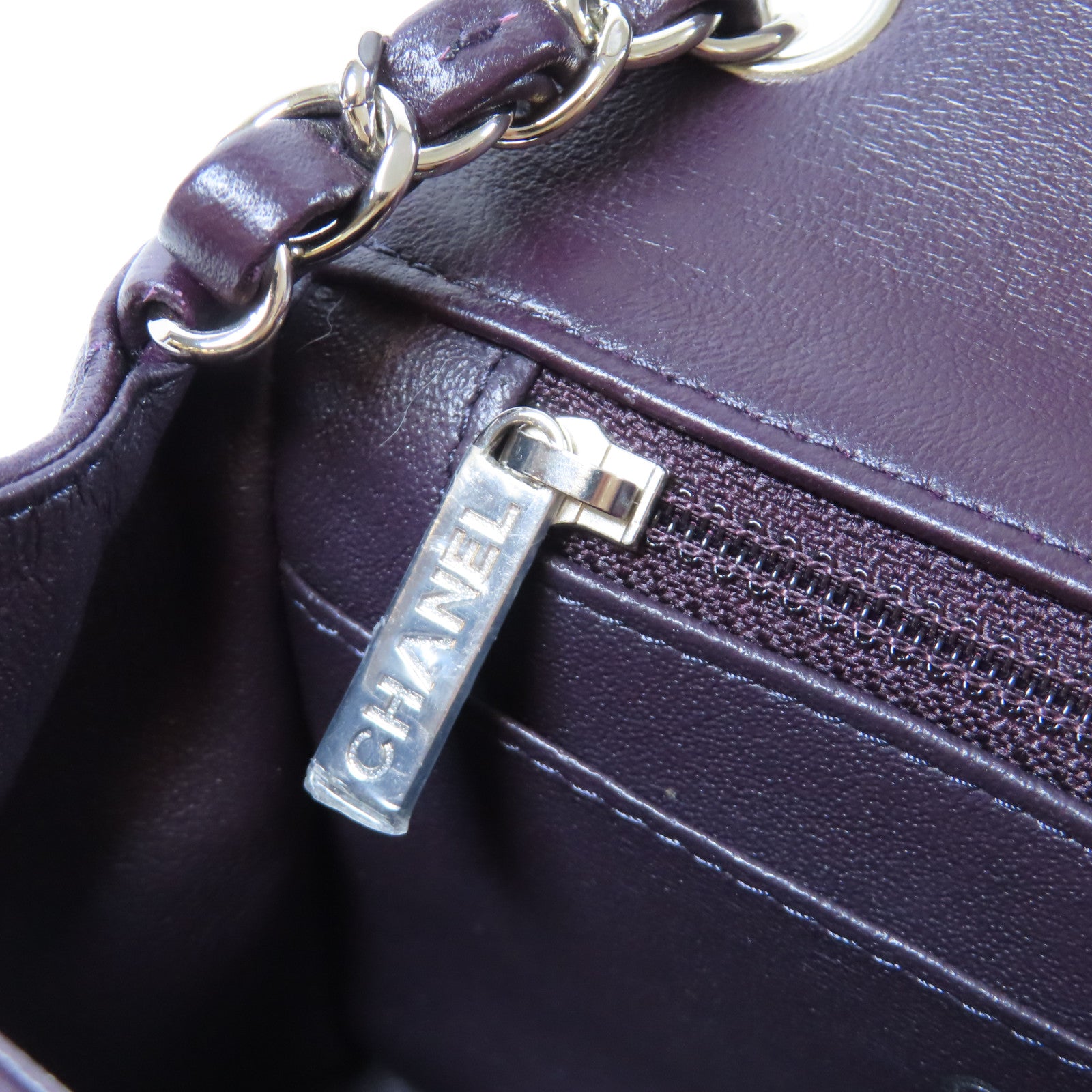 CHANEL **【激減優惠】菱格羊皮皮革Classic 17cm銀扣鏈帶肩背袋紫色