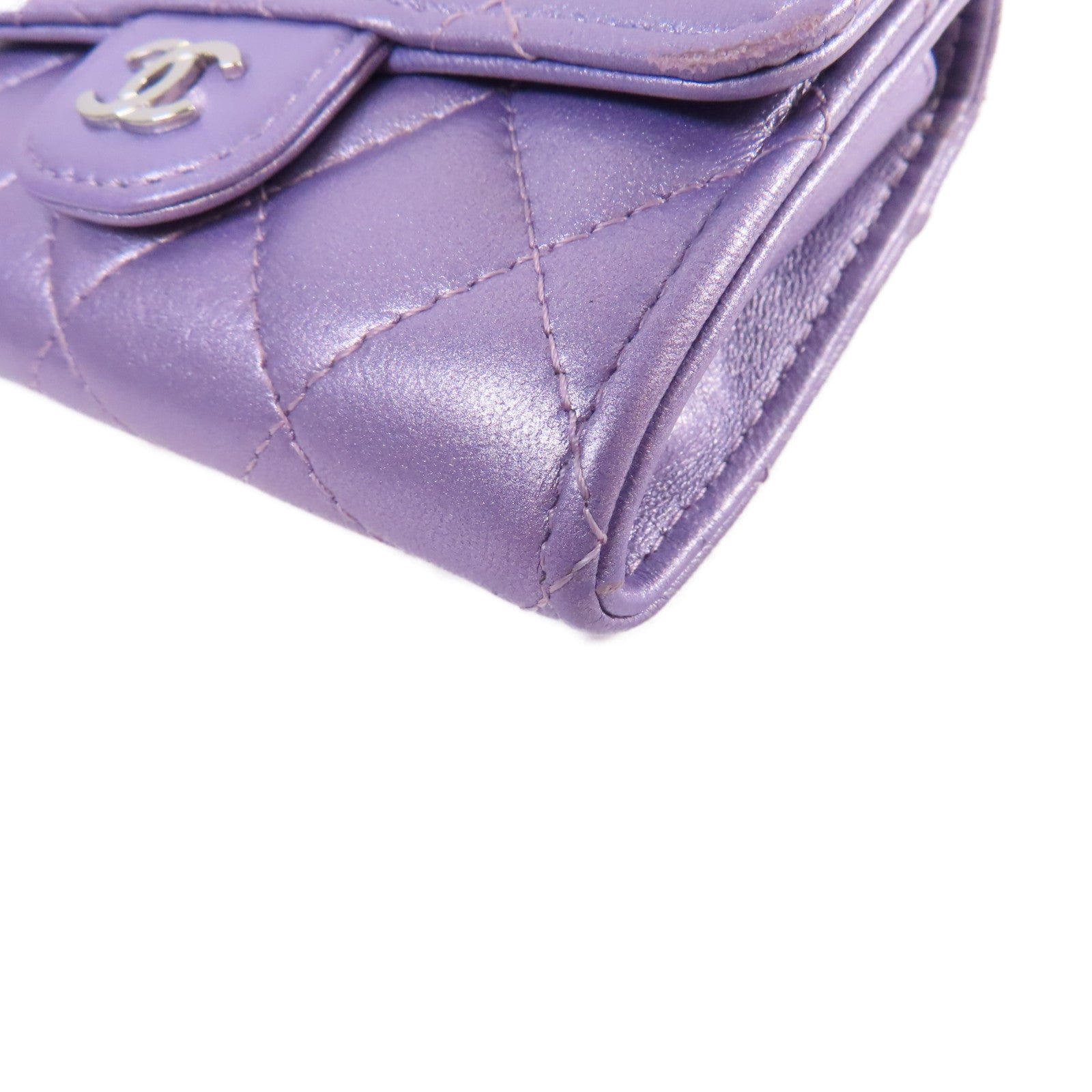 CHANEL 菱格羊皮皮革Card Case卡片套淺紫色