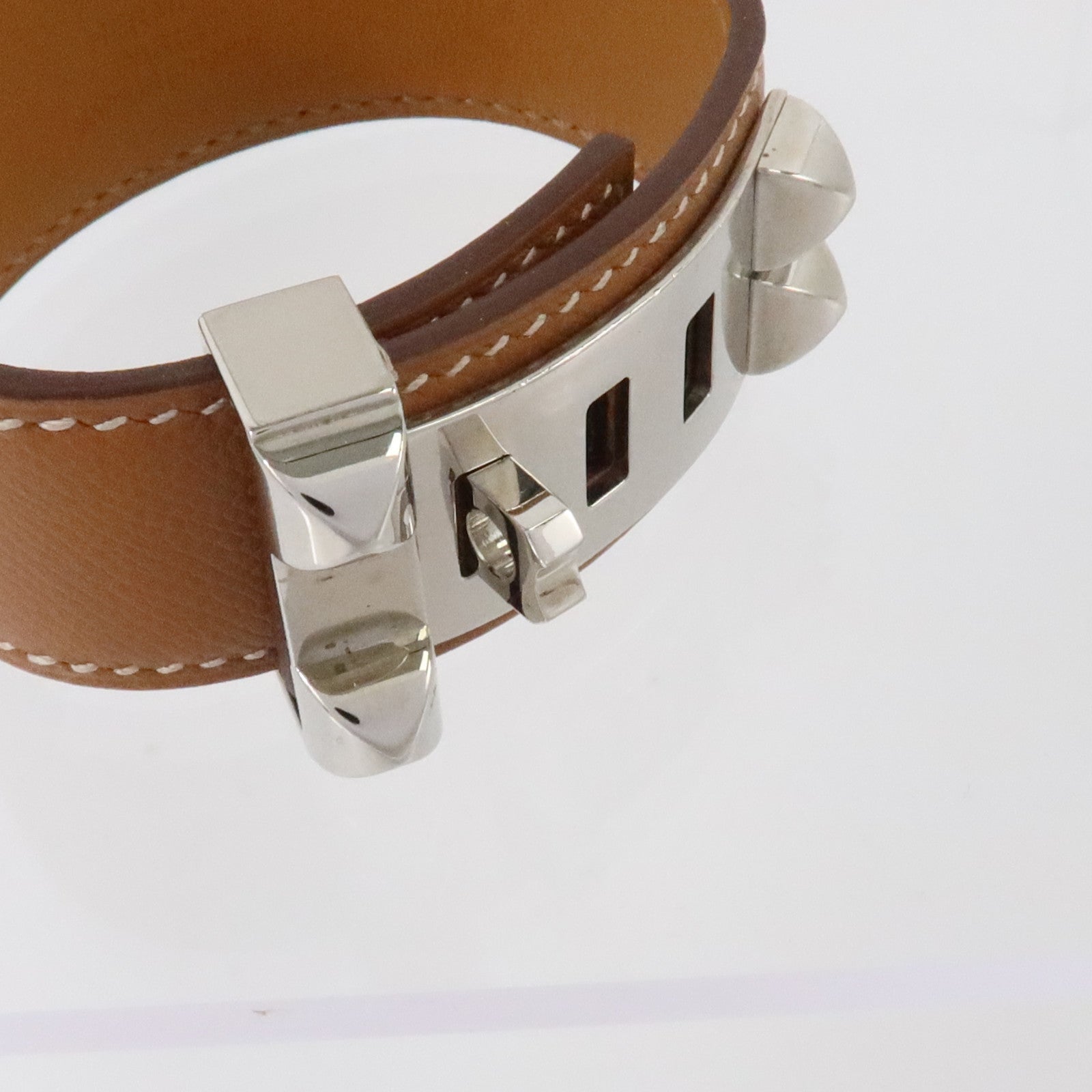 HERMES Madame皮革/金屬Collier De Chien 24 Bracelet銀扣手鏈Gold