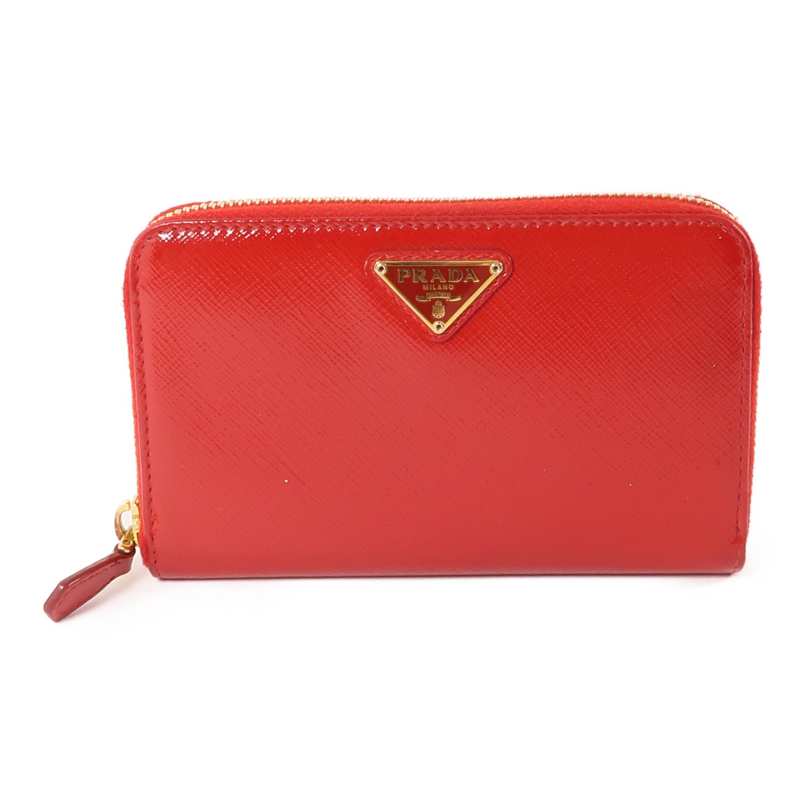 PRADA 皮革Zipper Wallet金扣錢包紅色