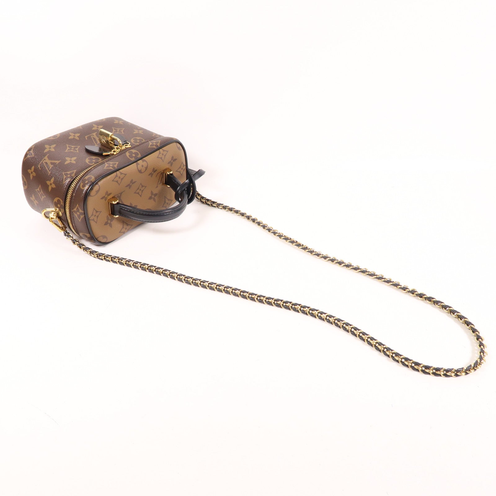 LOUIS VUITTON Monogram Reverse Vanity PM金扣手挽肩背兩用袋棕色