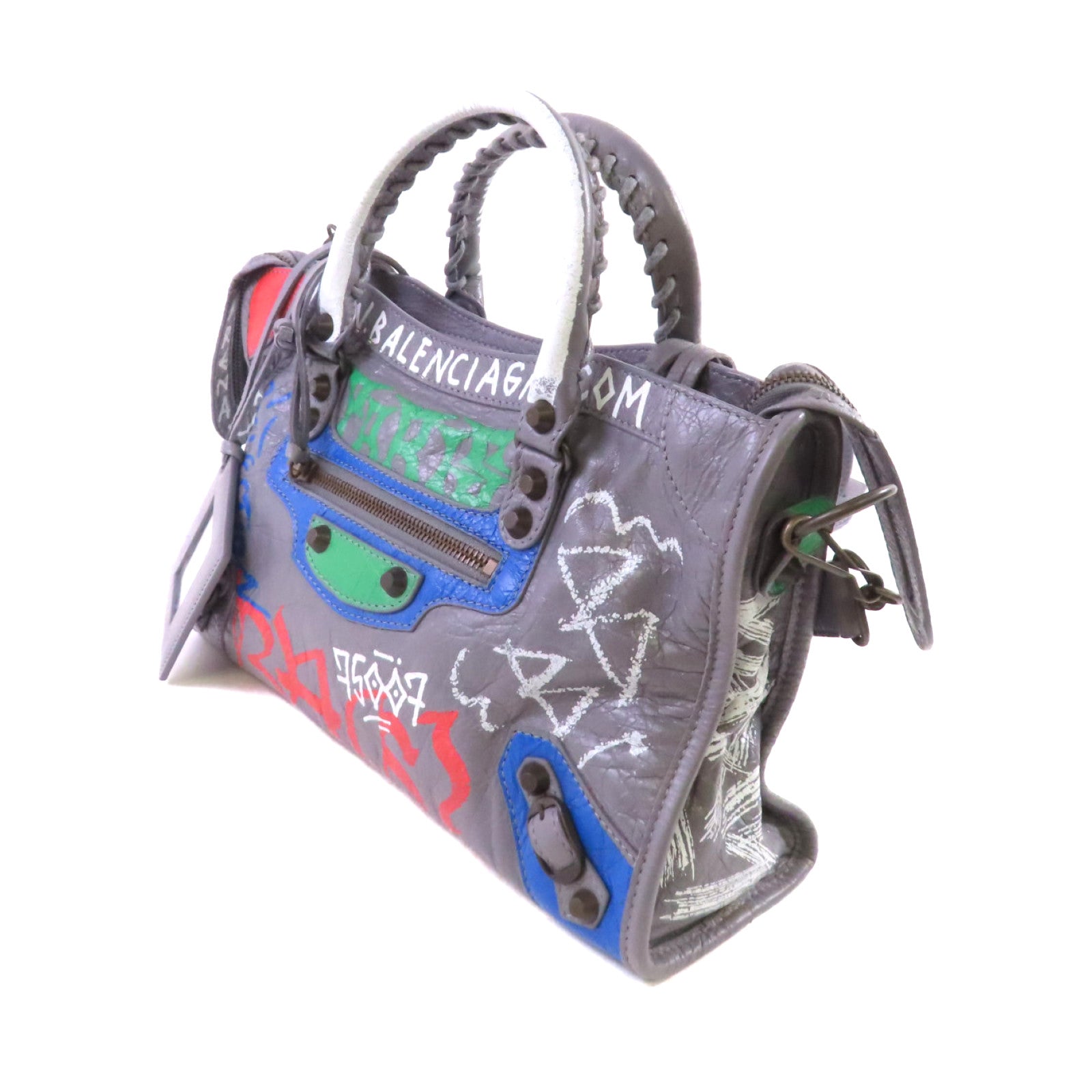 BALENCIAGA 羊皮皮革Mini City 2way Shoulder Bag手挽肩背兩用袋灰色/彩色