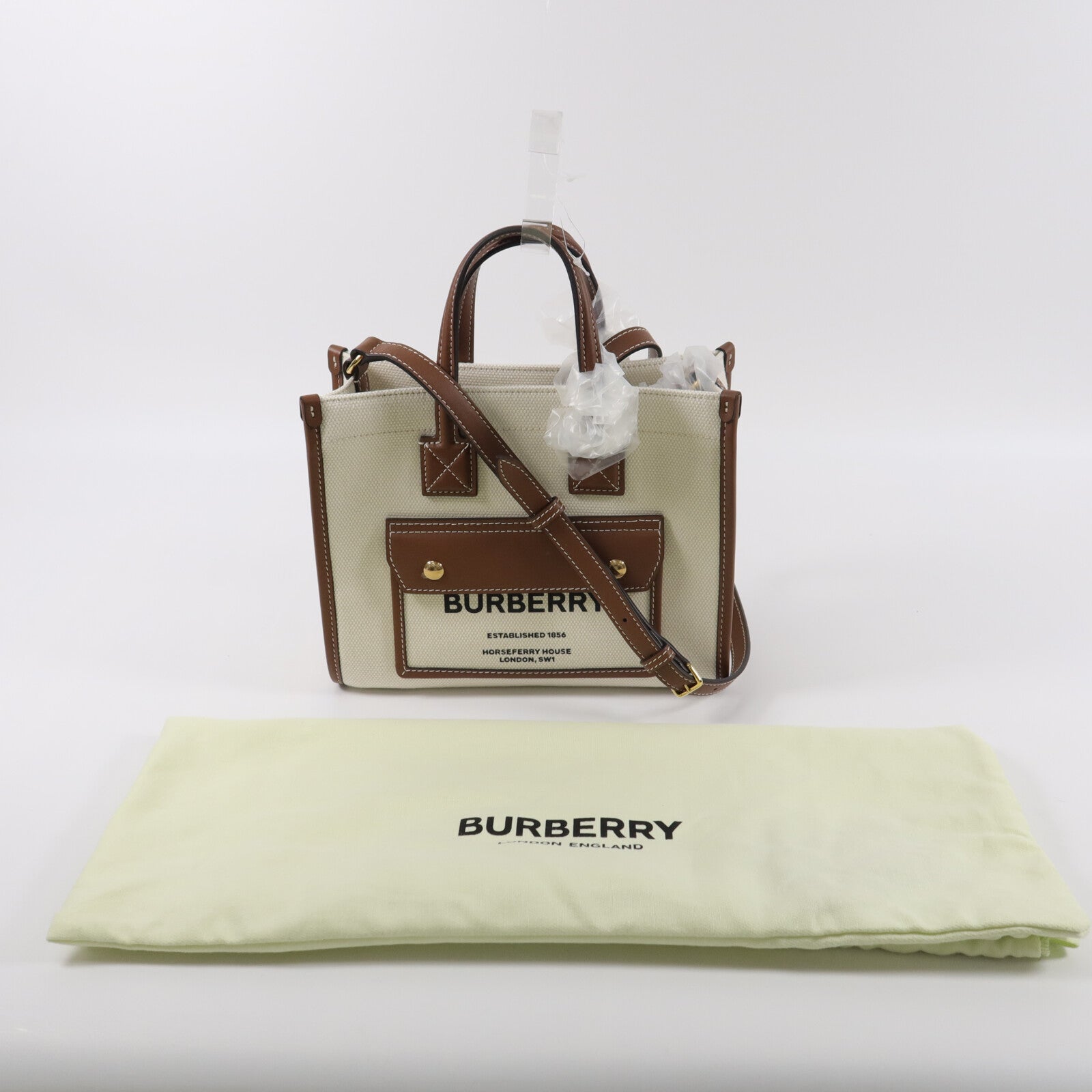 BURBERRY 帆布Mini Freya Tote手挽肩背兩用袋