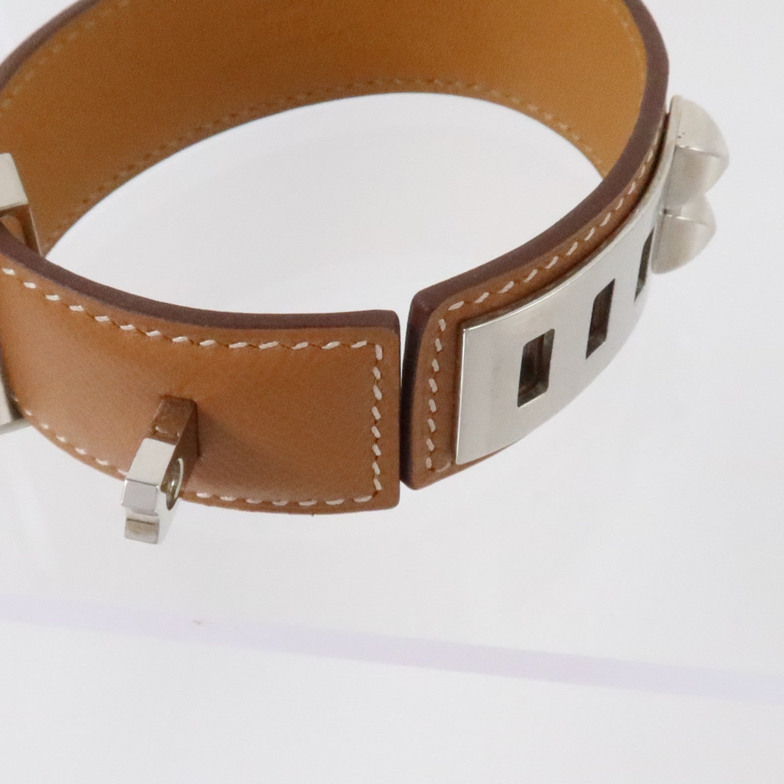 HERMES Madame皮革/金屬Collier De Chien 24 Bracelet銀扣手鏈Gold