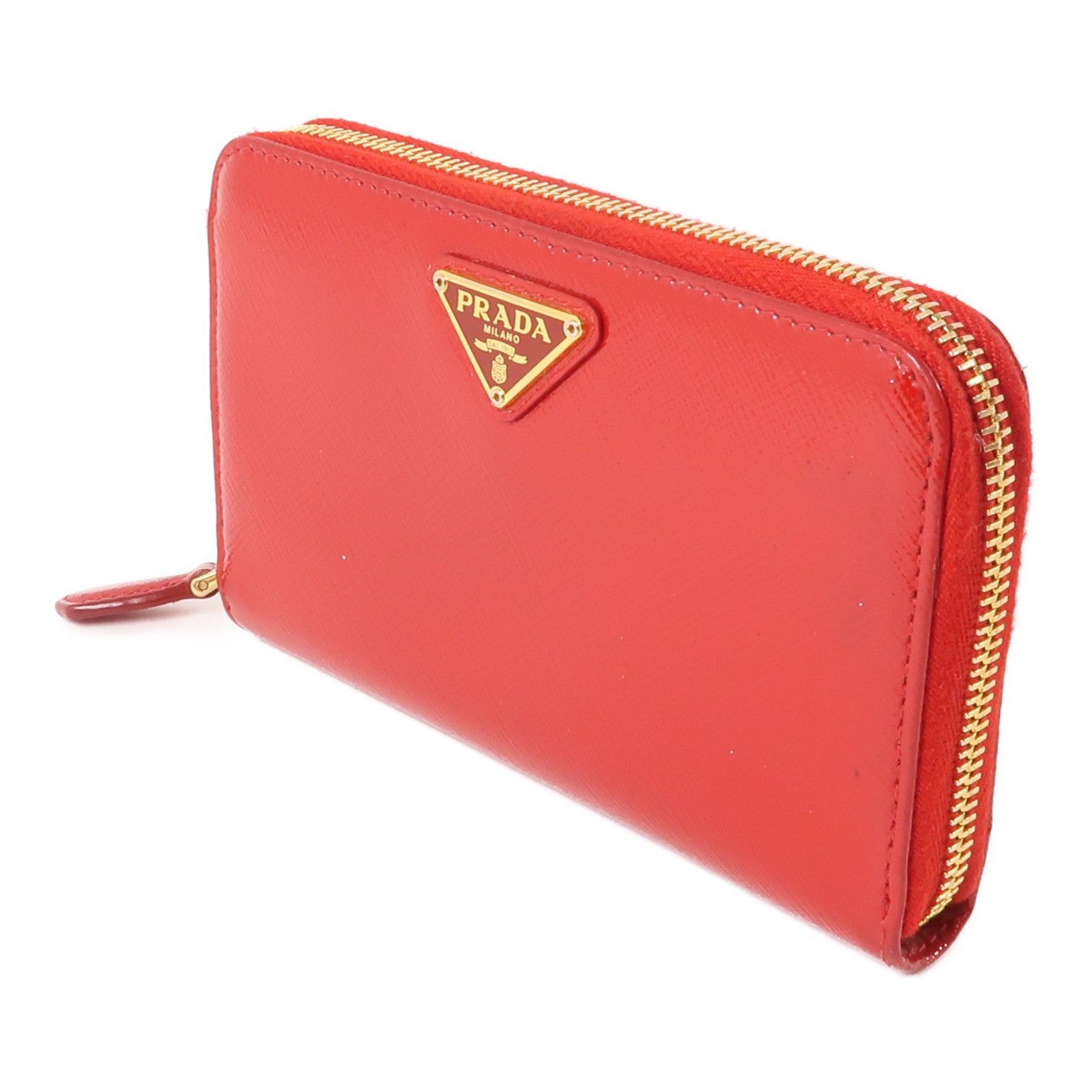 PRADA 皮革Zipper Wallet金扣錢包紅色