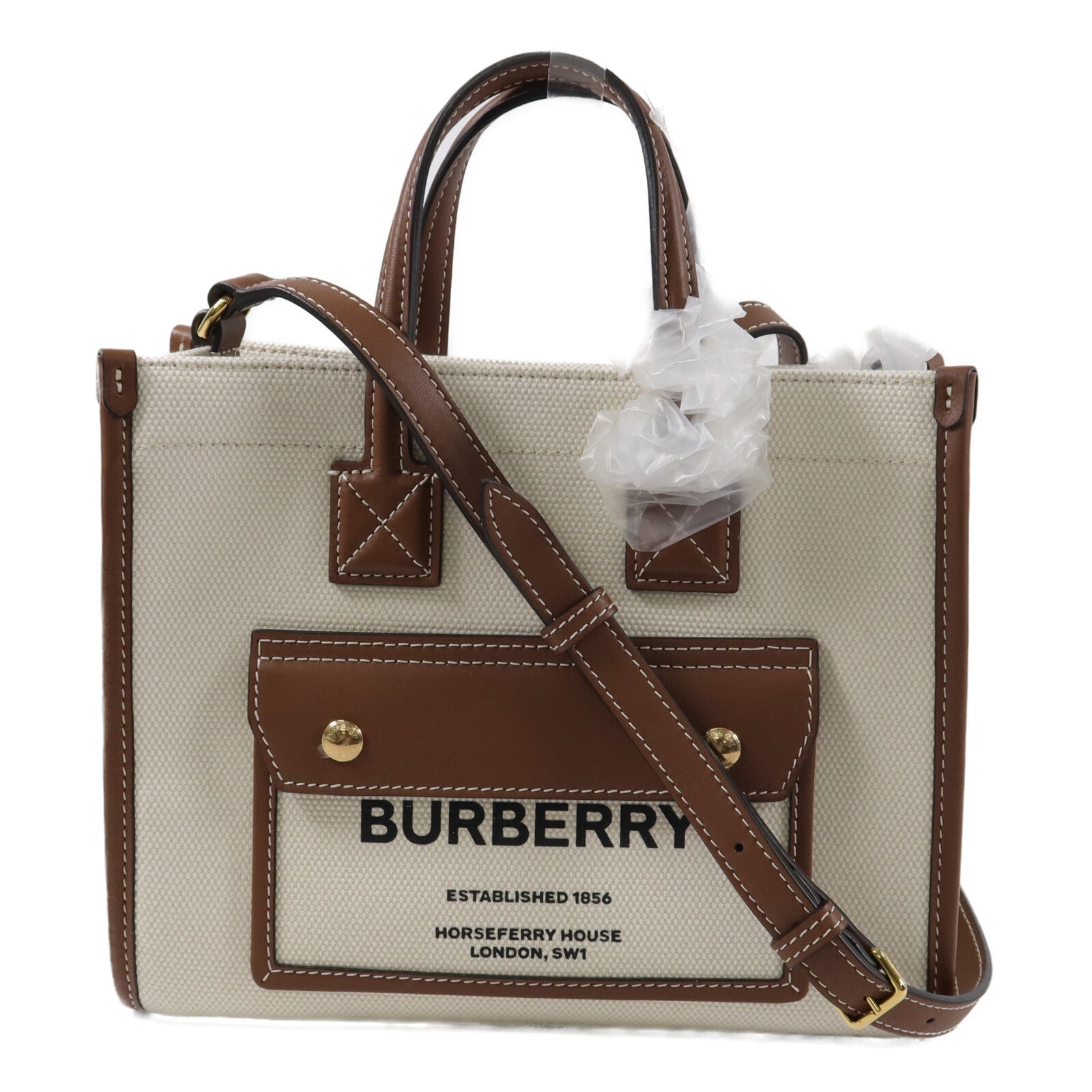 BURBERRY 帆布Mini Freya Tote手挽肩背兩用袋
