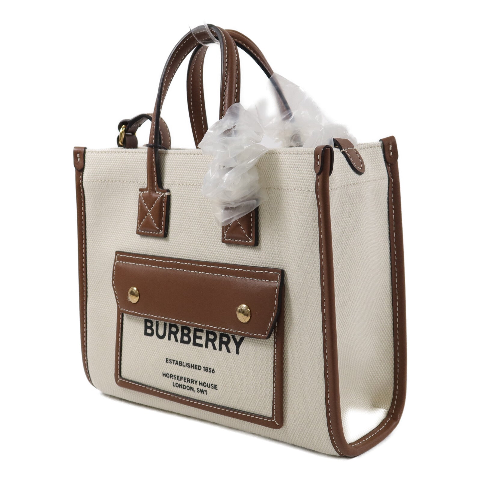 BURBERRY 帆布Mini Freya Tote手挽肩背兩用袋