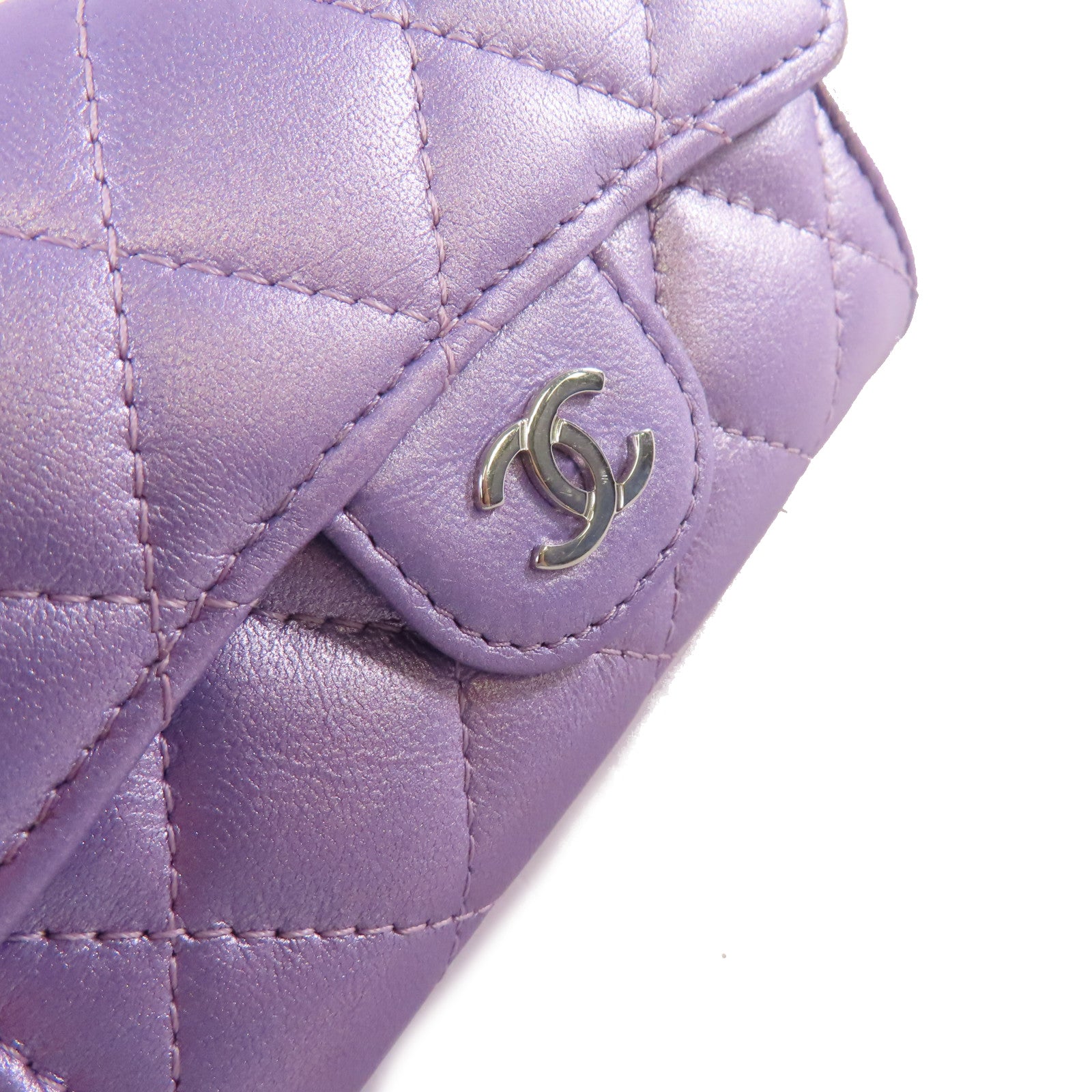CHANEL 菱格羊皮皮革Card Case卡片套淺紫色