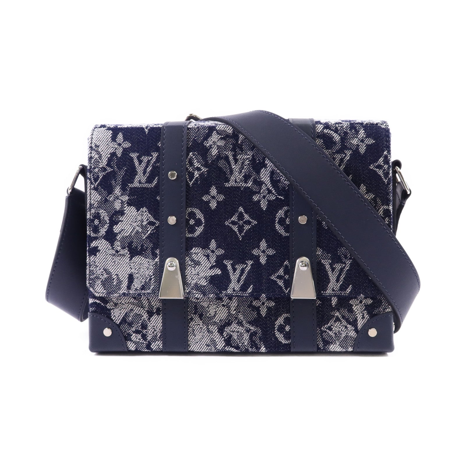 LOUIS VUITTON Monogram Tapestry Trunk Messenger銀扣肩背袋
