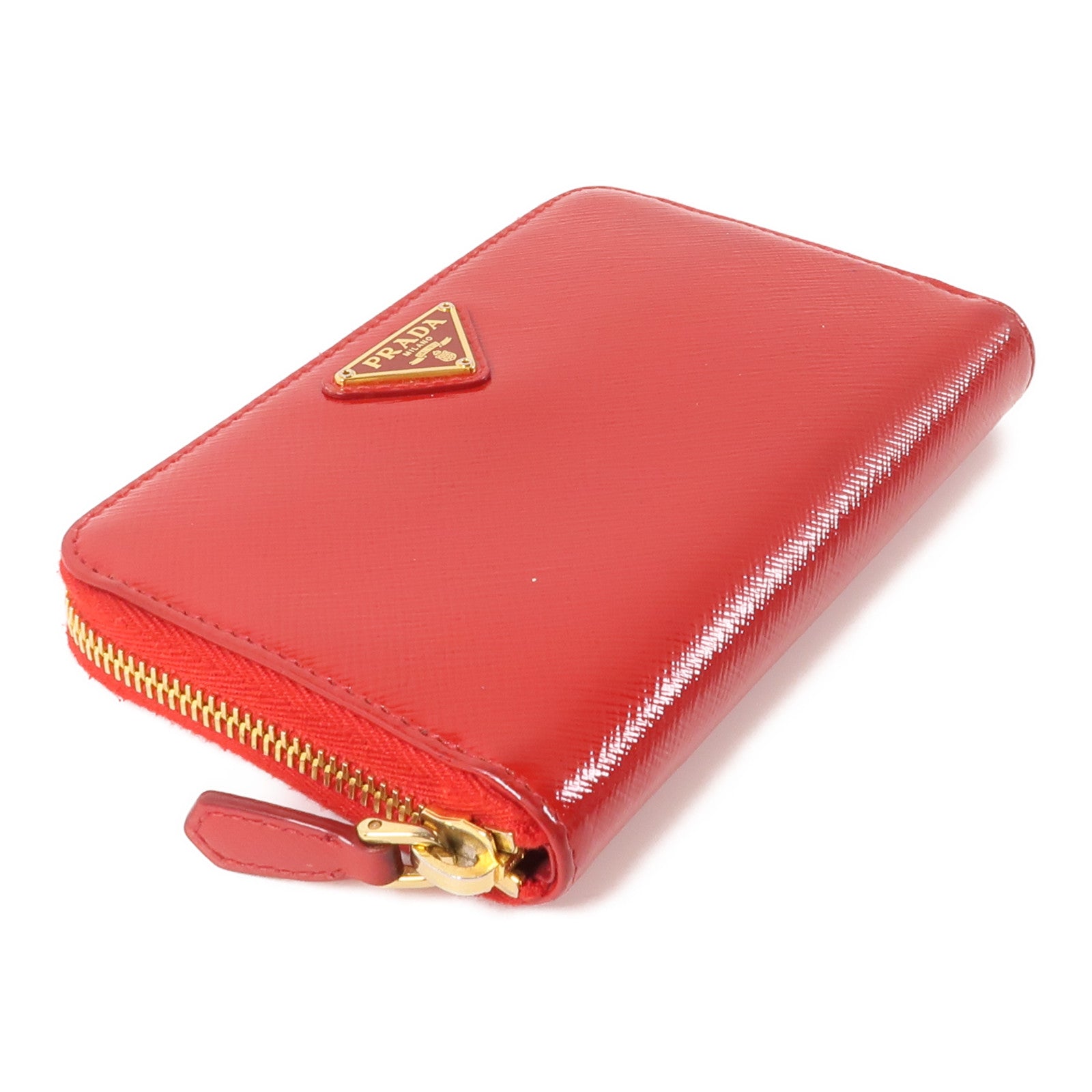 PRADA 皮革Zipper Wallet金扣錢包紅色