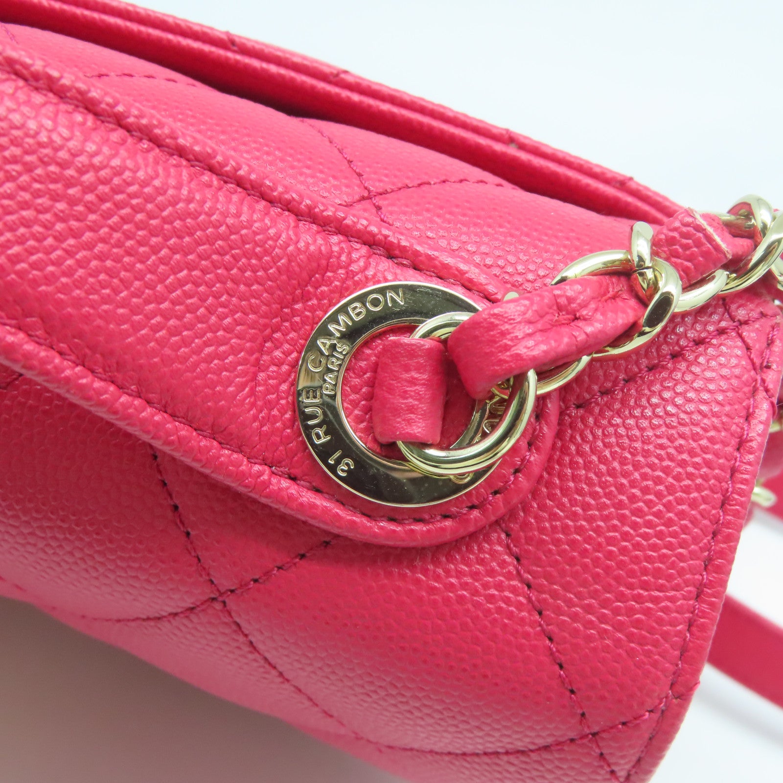 CHANEL 【激減優惠】菱格Caviar皮革Chain Shoulder金扣鏈帶肩背袋紅色
