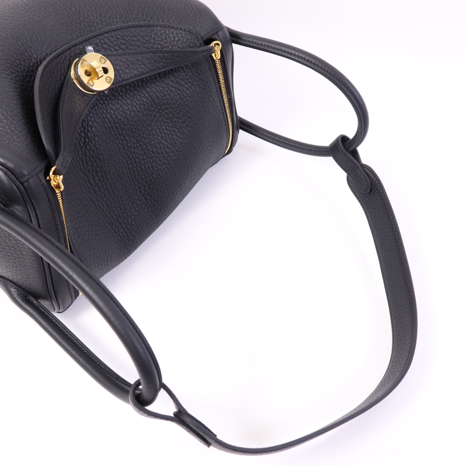 HERMES Clemence皮革Lindy 26金扣手挽肩背兩用袋Noir