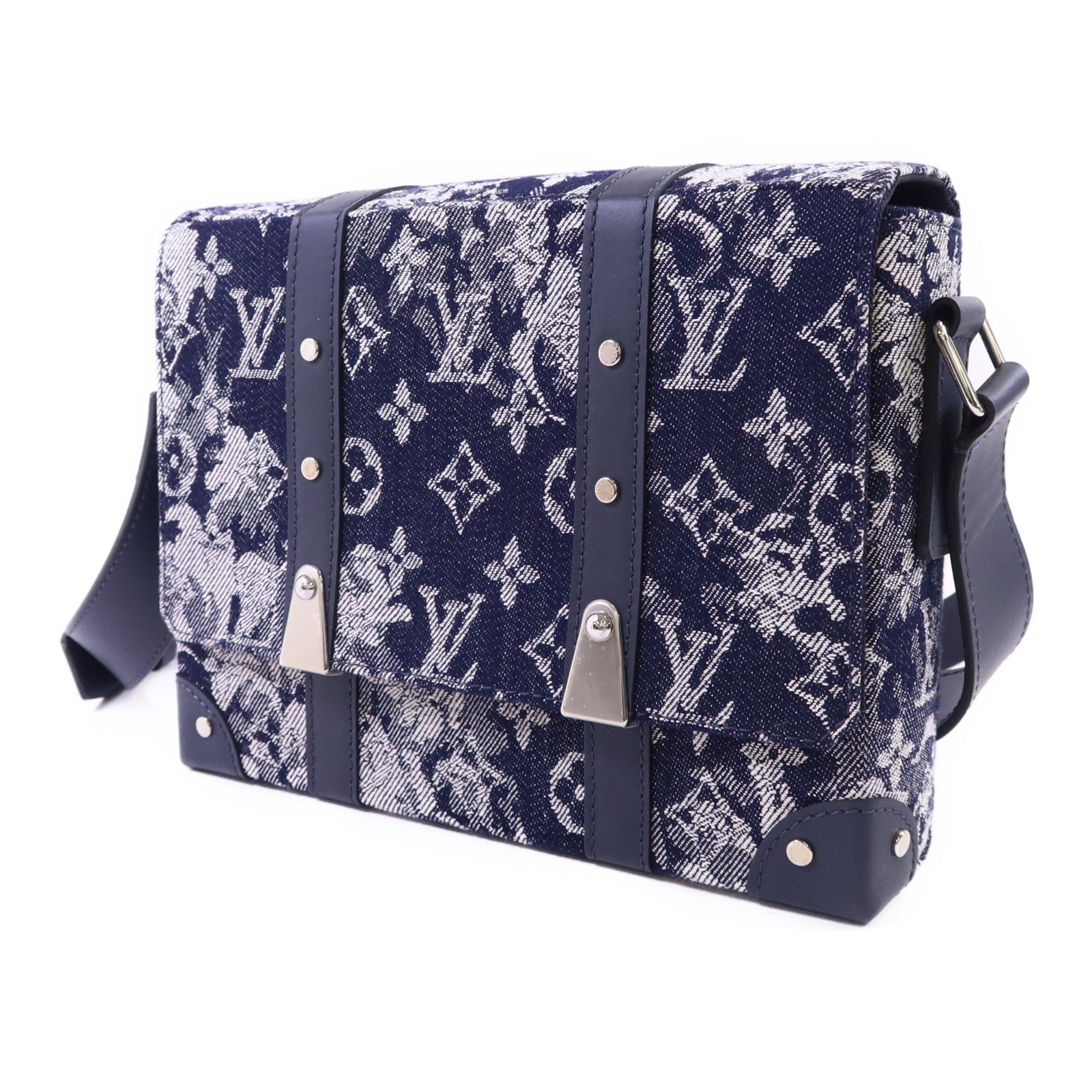 LOUIS VUITTON Monogram Tapestry Trunk Messenger銀扣肩背袋