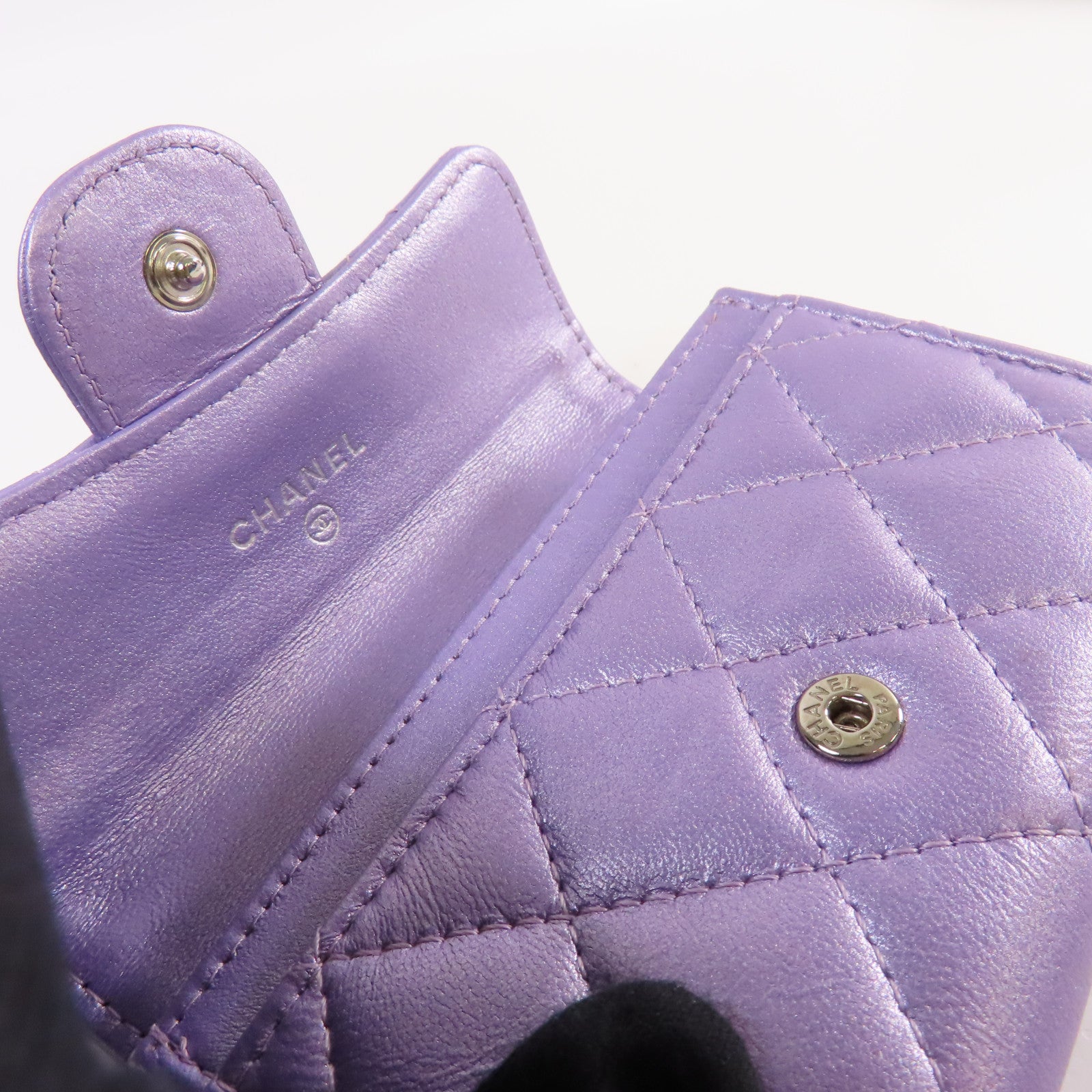 CHANEL 菱格羊皮皮革Card Case卡片套淺紫色