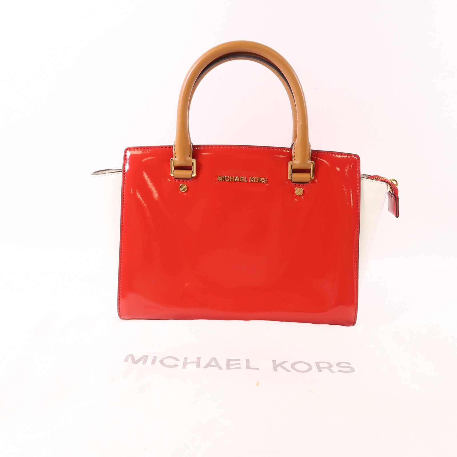 MICHAEL KORS GHW Hand Bag Patent Leather White/Red