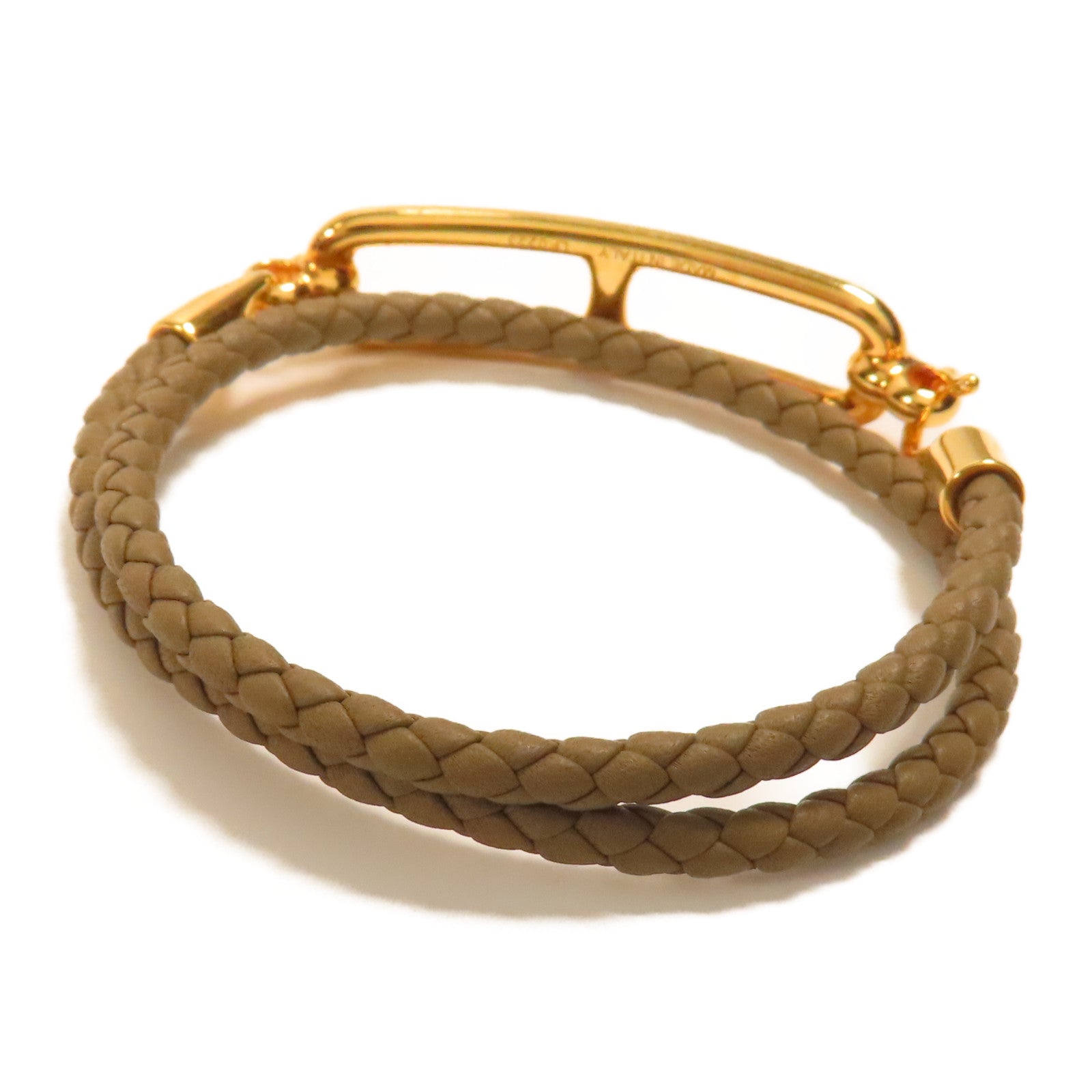 HERMES GHW Roulis Double Tour Bracelet  Calfskin Leather Brown Etoupe