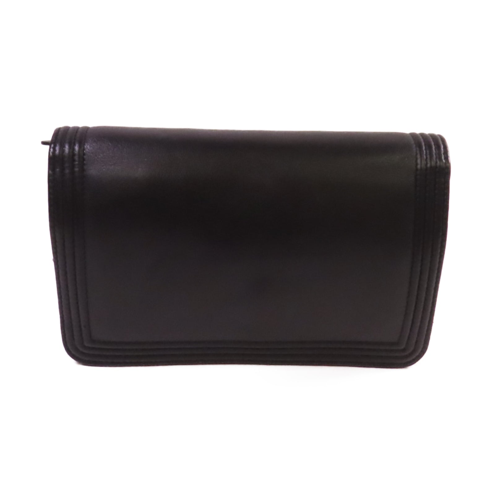 CHANEL 牛皮皮革WOC Wallet On Chain Shoulder Bag銀扣鏈帶肩背袋黑色/深藍色
