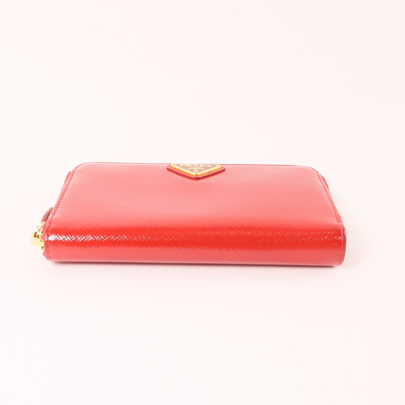 PRADA 皮革Zipper Wallet金扣錢包紅色