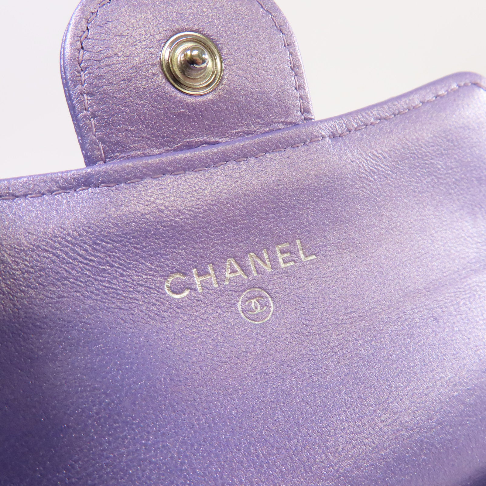 CHANEL 菱格羊皮皮革Card Case卡片套淺紫色
