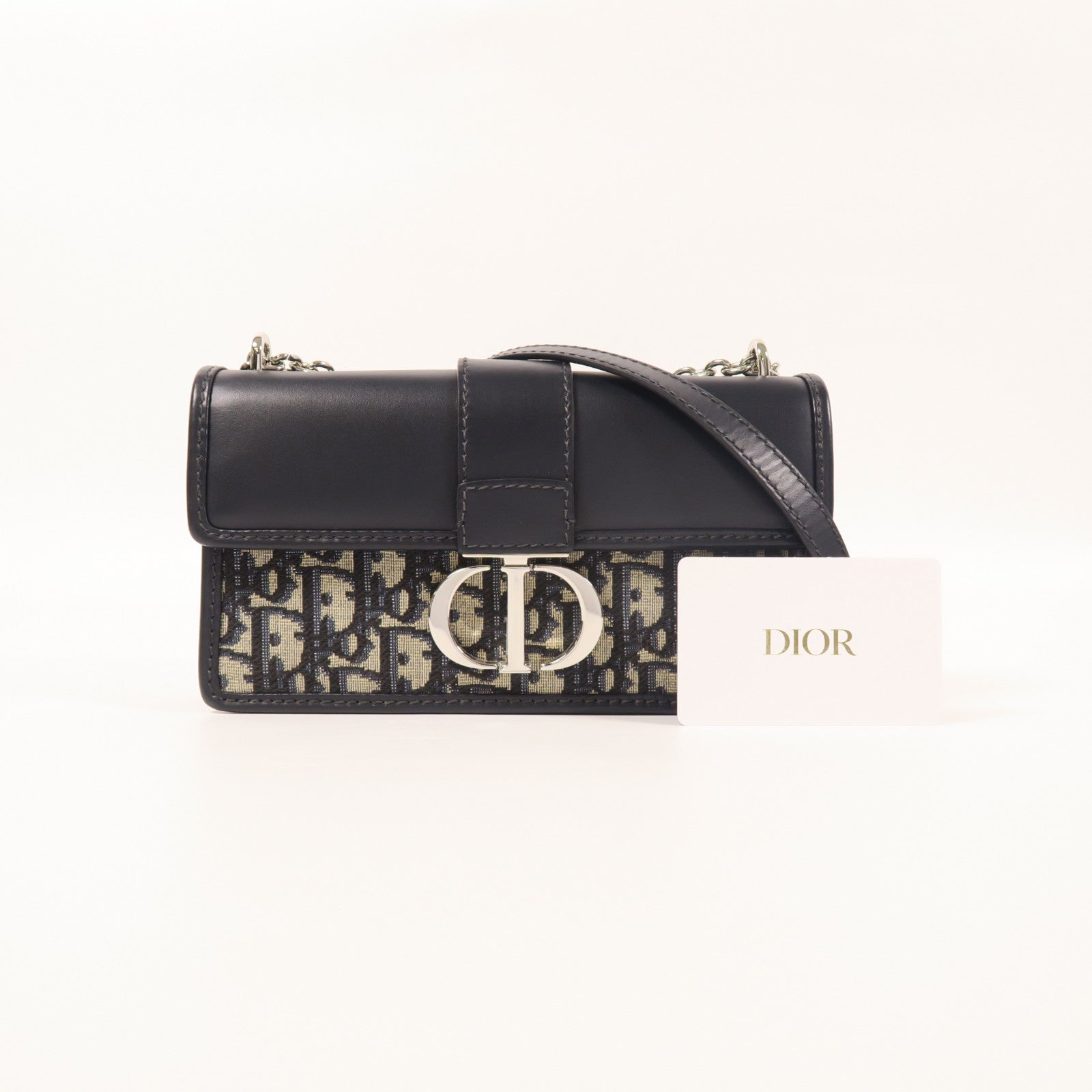 Dior 帆布/牛皮皮革30 Montaigne East-West銀扣鏈帶肩背袋