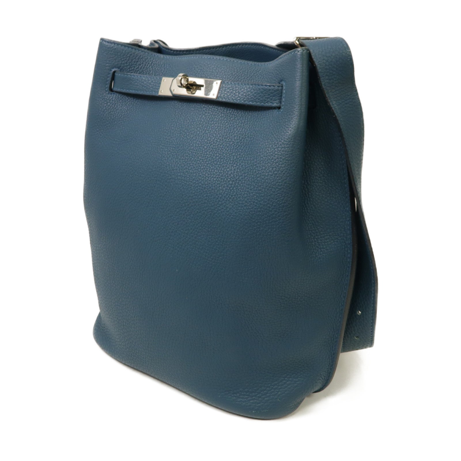 HERMES Clemence皮革So Kelly 20銀扣肩背袋Colvert藍色