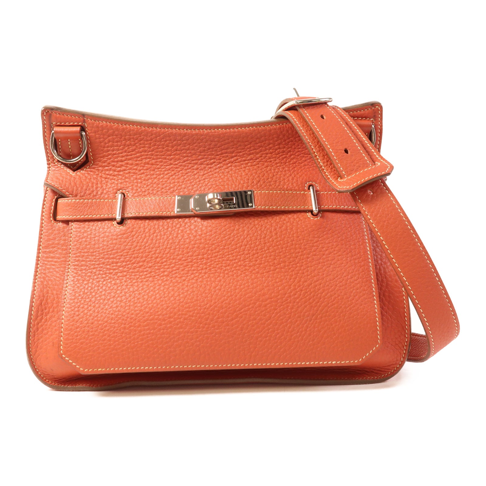 HERMES Clemence皮革Jypsiere 28銀扣肩背袋Capucine