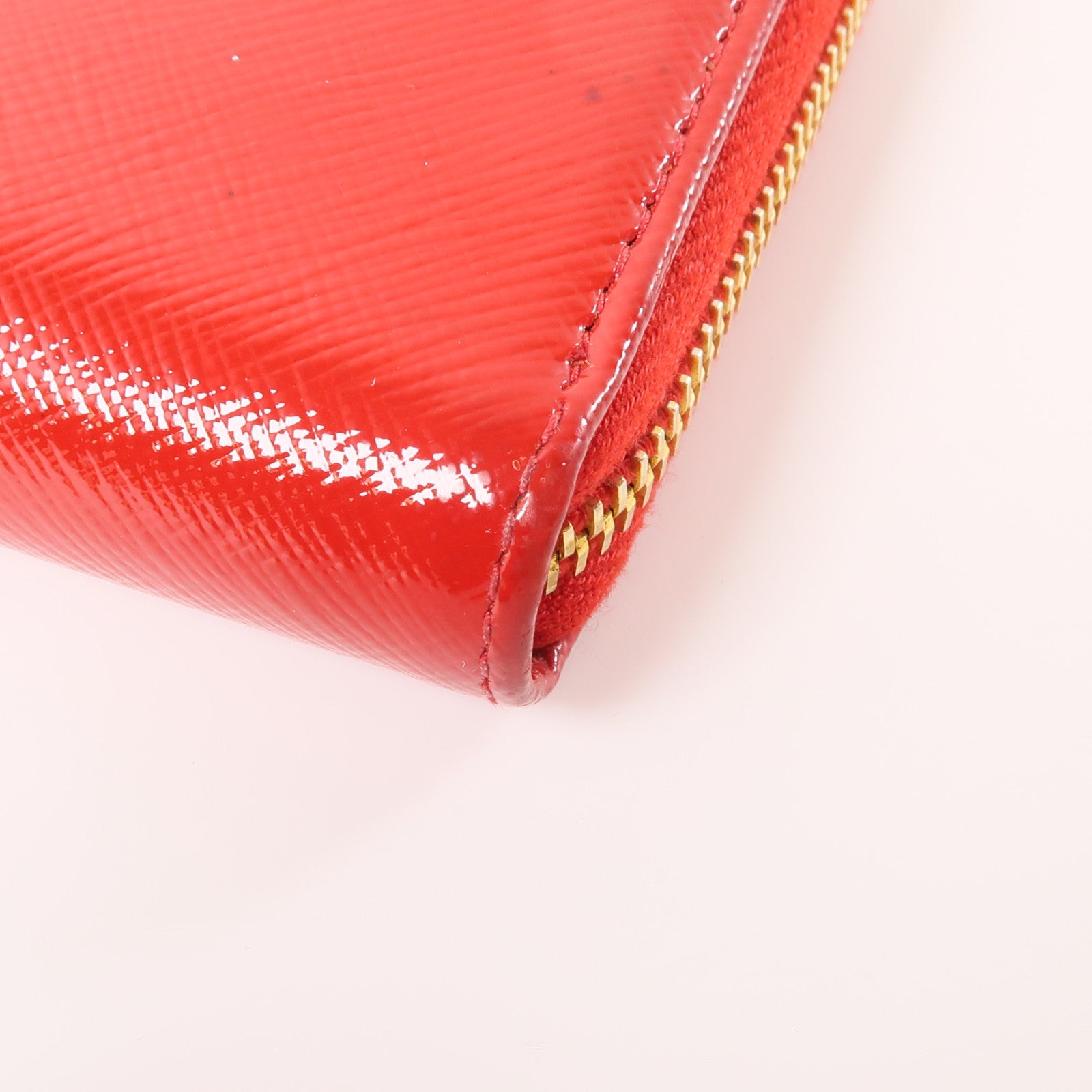PRADA 皮革Zipper Wallet金扣錢包紅色