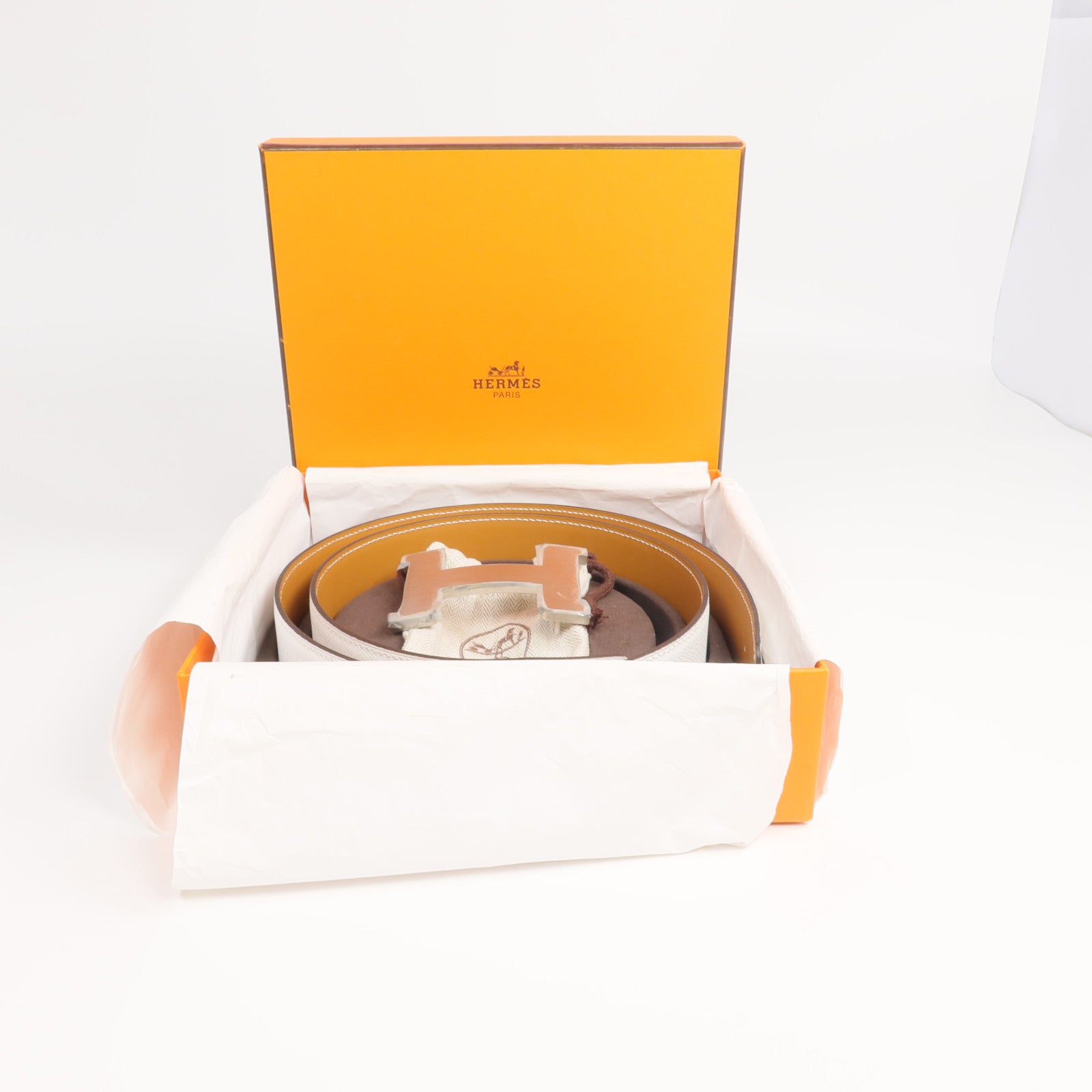 HERMES Epsom皮革Constance Belt銀扣皮帶Beton