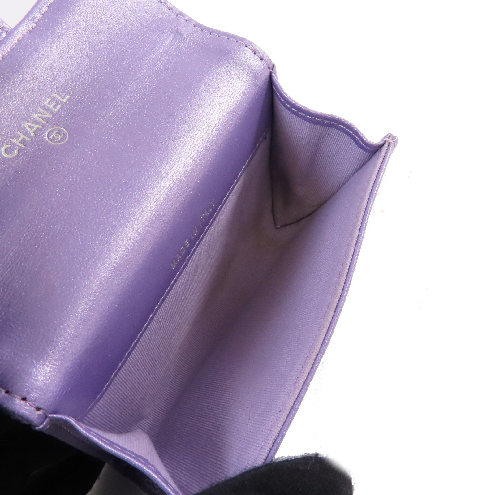 CHANEL 菱格羊皮皮革Card Case卡片套淺紫色