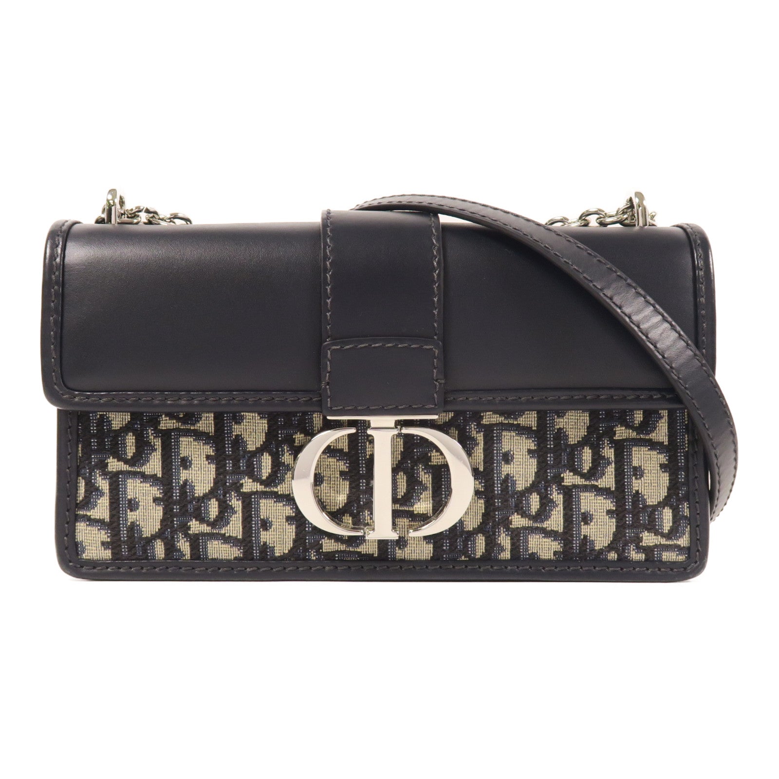 Dior 帆布/牛皮皮革30 Montaigne East-West銀扣鏈帶肩背袋