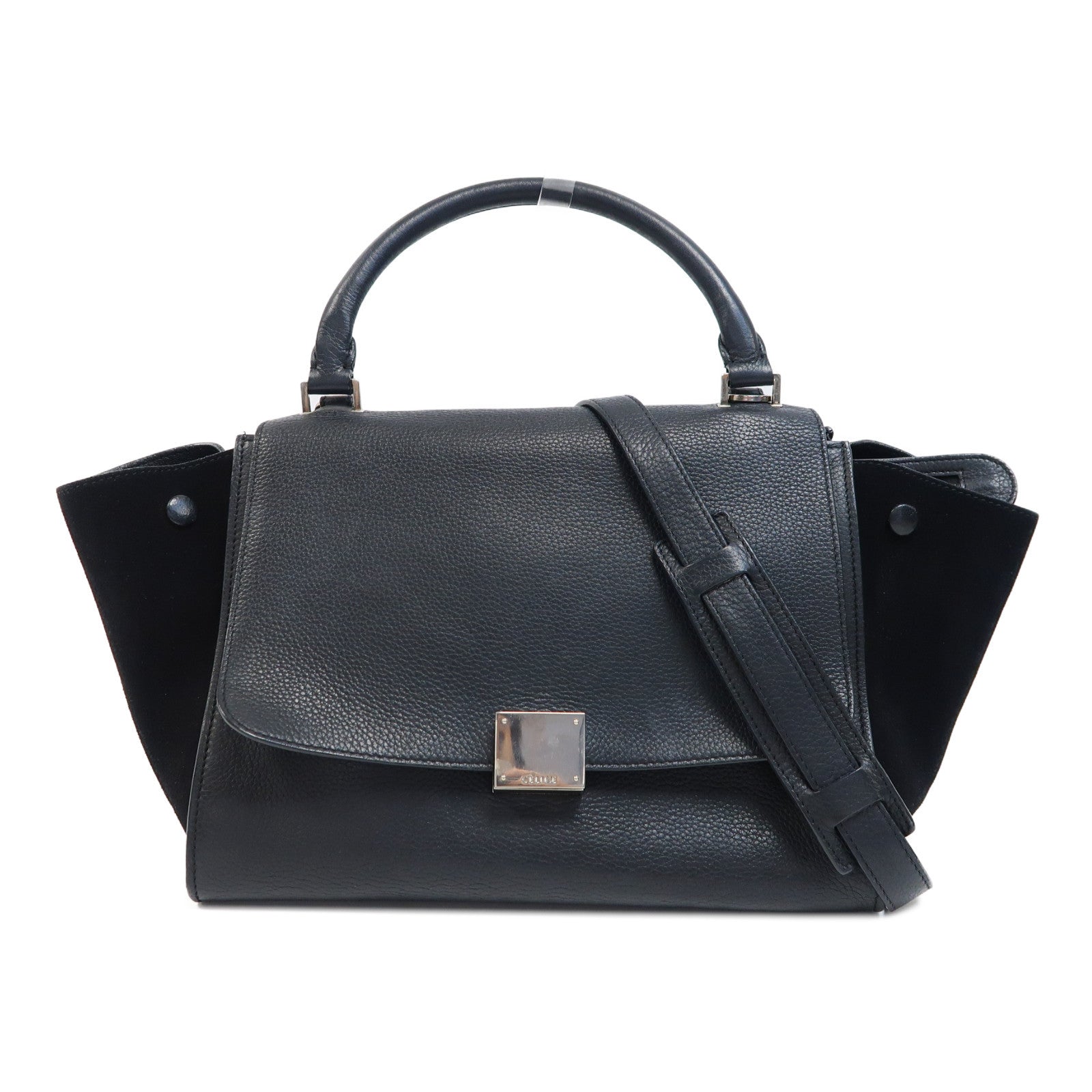CELINE 【激減優惠】牛皮皮革Trapeze銀扣手挽肩背兩用袋黑色