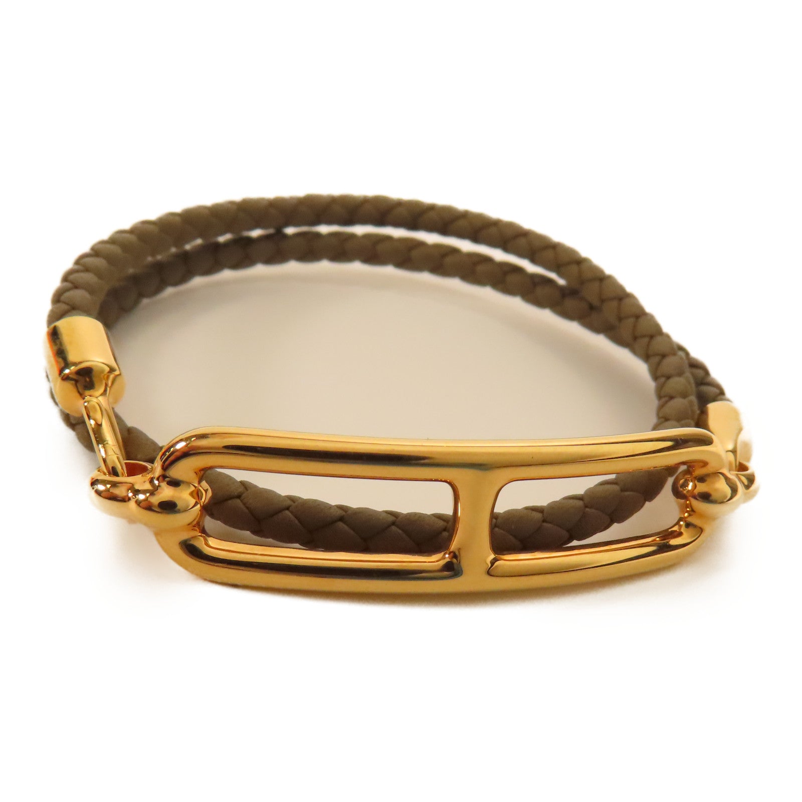 HERMES 牛皮皮革Roulis Double Tour金扣手帶Etoupe