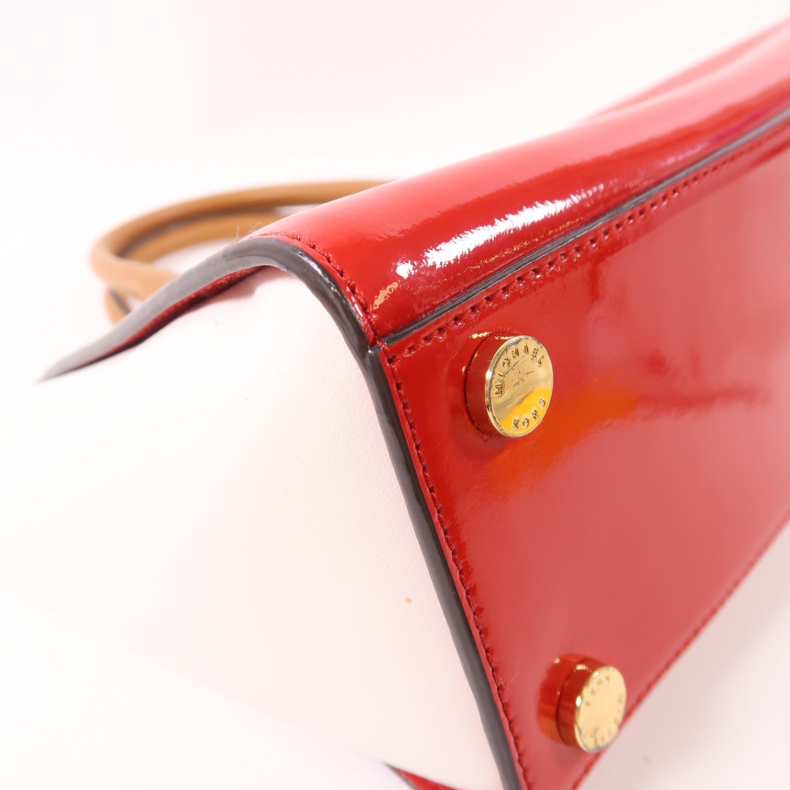MICHAEL KORS GHW Hand Bag Patent Leather White/Red