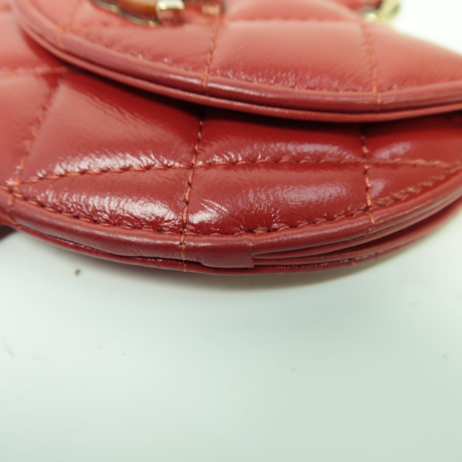 CHANEL 菱格羊皮皮革Coin Case Wristlet金扣零錢包紅色