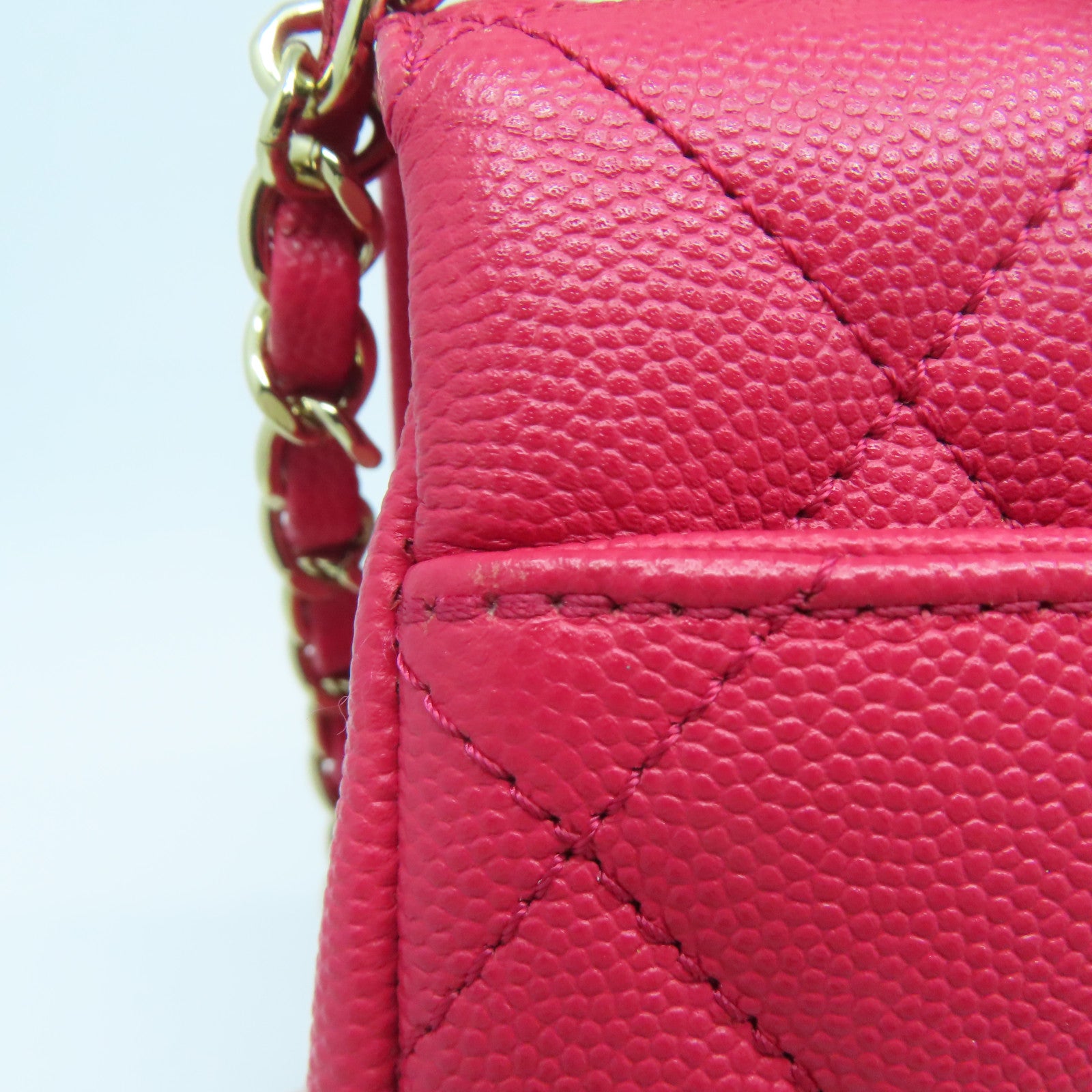CHANEL 【激減優惠】菱格Caviar皮革Chain Shoulder金扣鏈帶肩背袋紅色