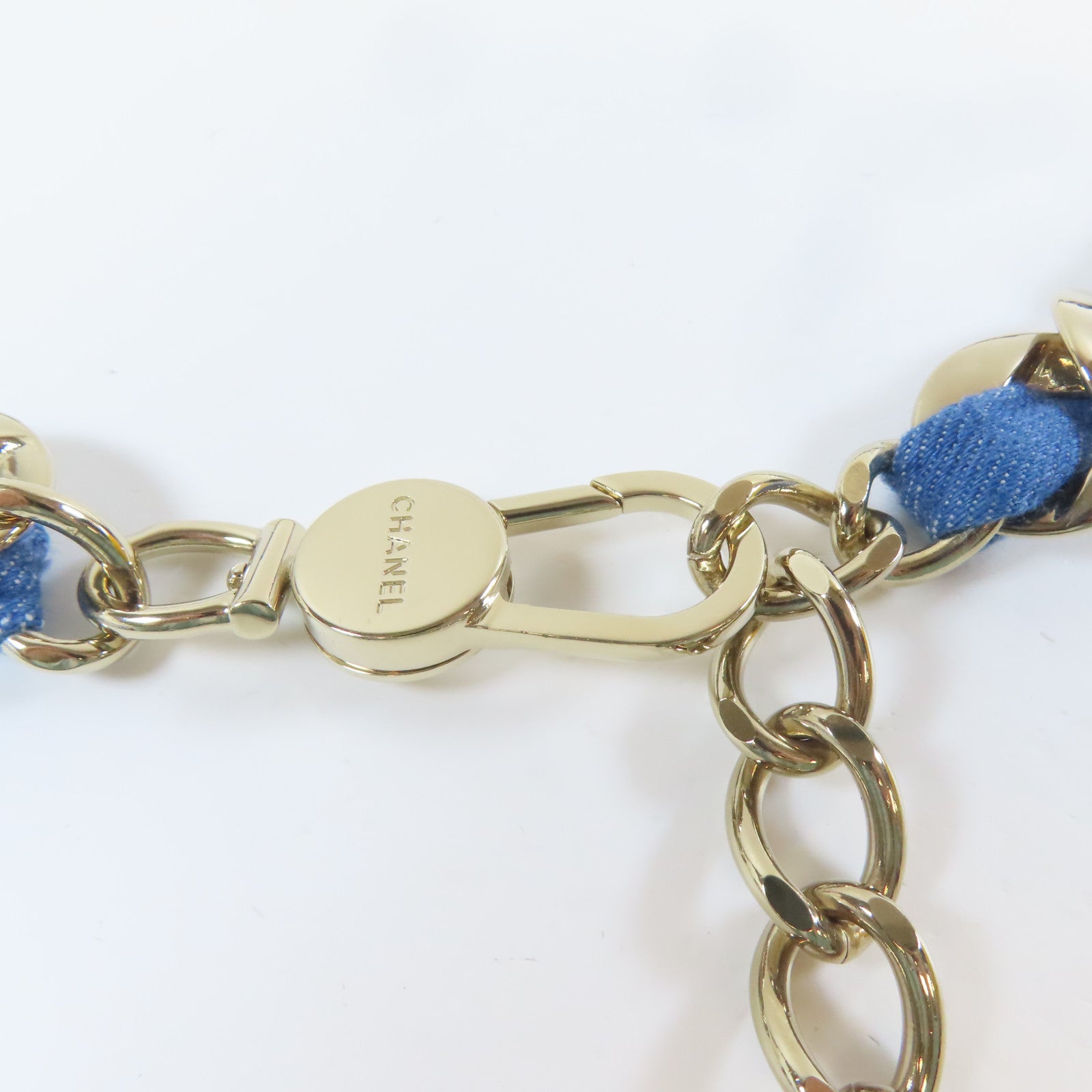 CHANEL 【激減優惠】金屬/牛仔布料Chain Belt腰帶金色/藍色
