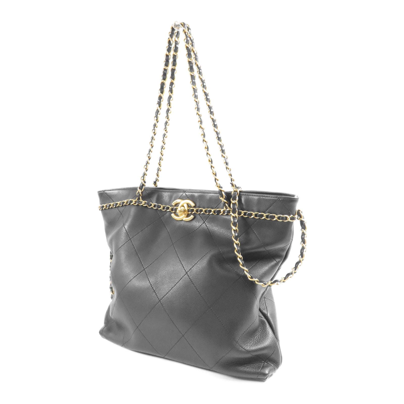 CHANEL 皮革Coco Mark金扣手挽肩背兩用袋