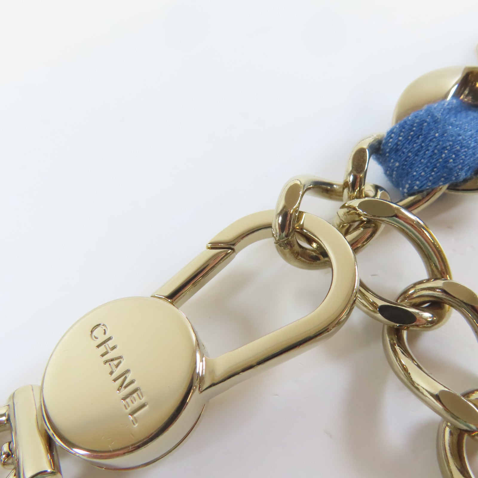 CHANEL 【激減優惠】金屬/牛仔布料Chain Belt腰帶金色/藍色