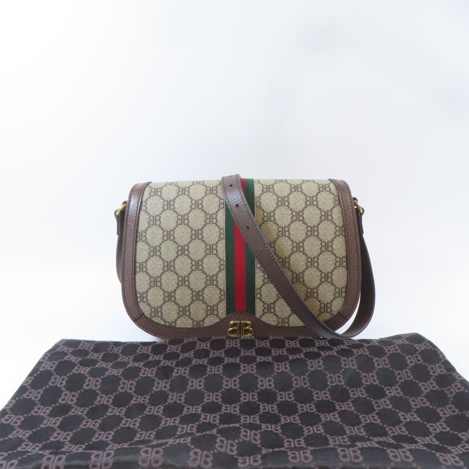 BALENCIAGA 塗層帆布Balenciaga X Gucci Hacker Project金扣肩背袋啡色