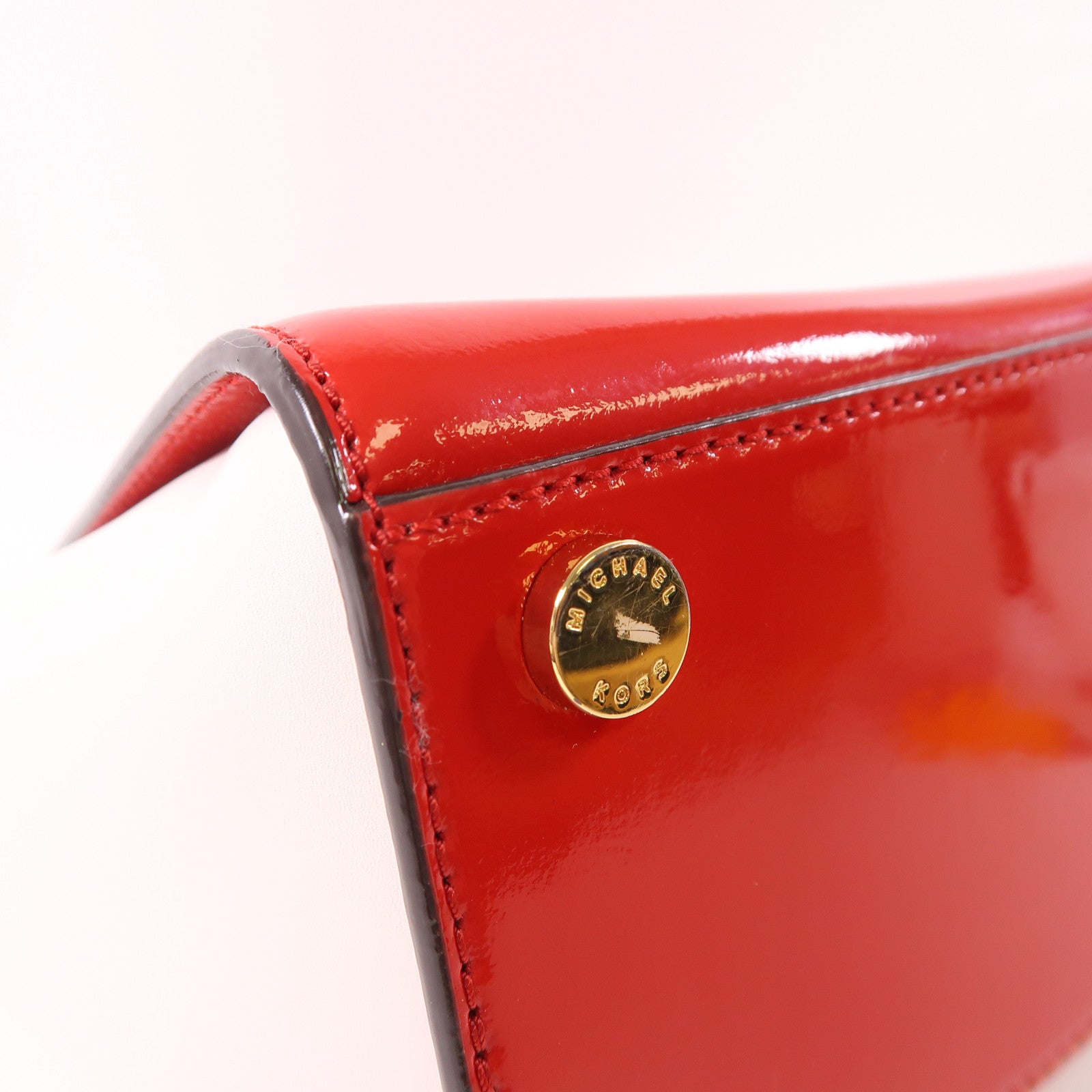 MICHAEL KORS GHW Hand Bag Patent Leather White/Red