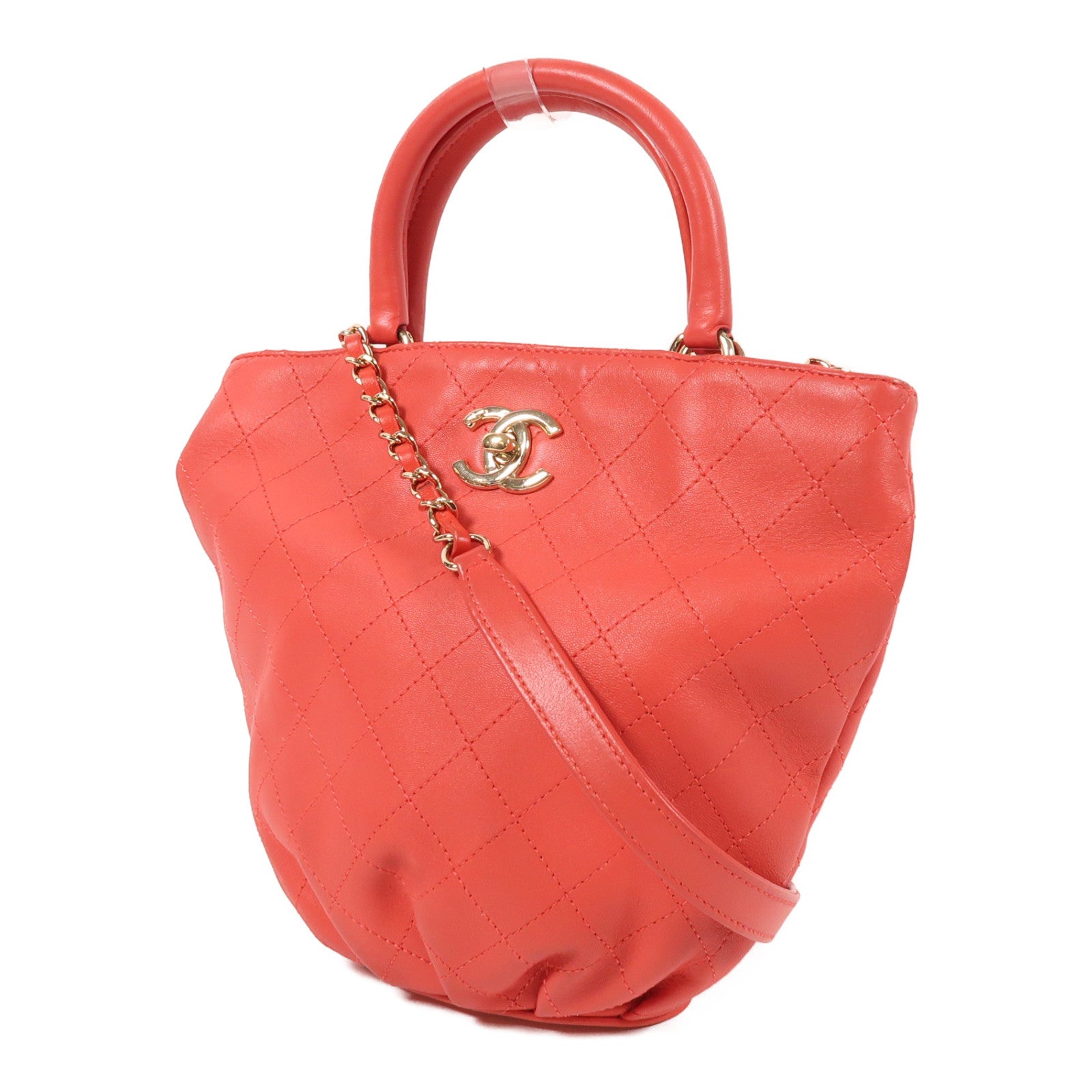 CHANEL 羊皮皮革2 Way Shoulder Bag金扣手挽肩背兩用袋紅色