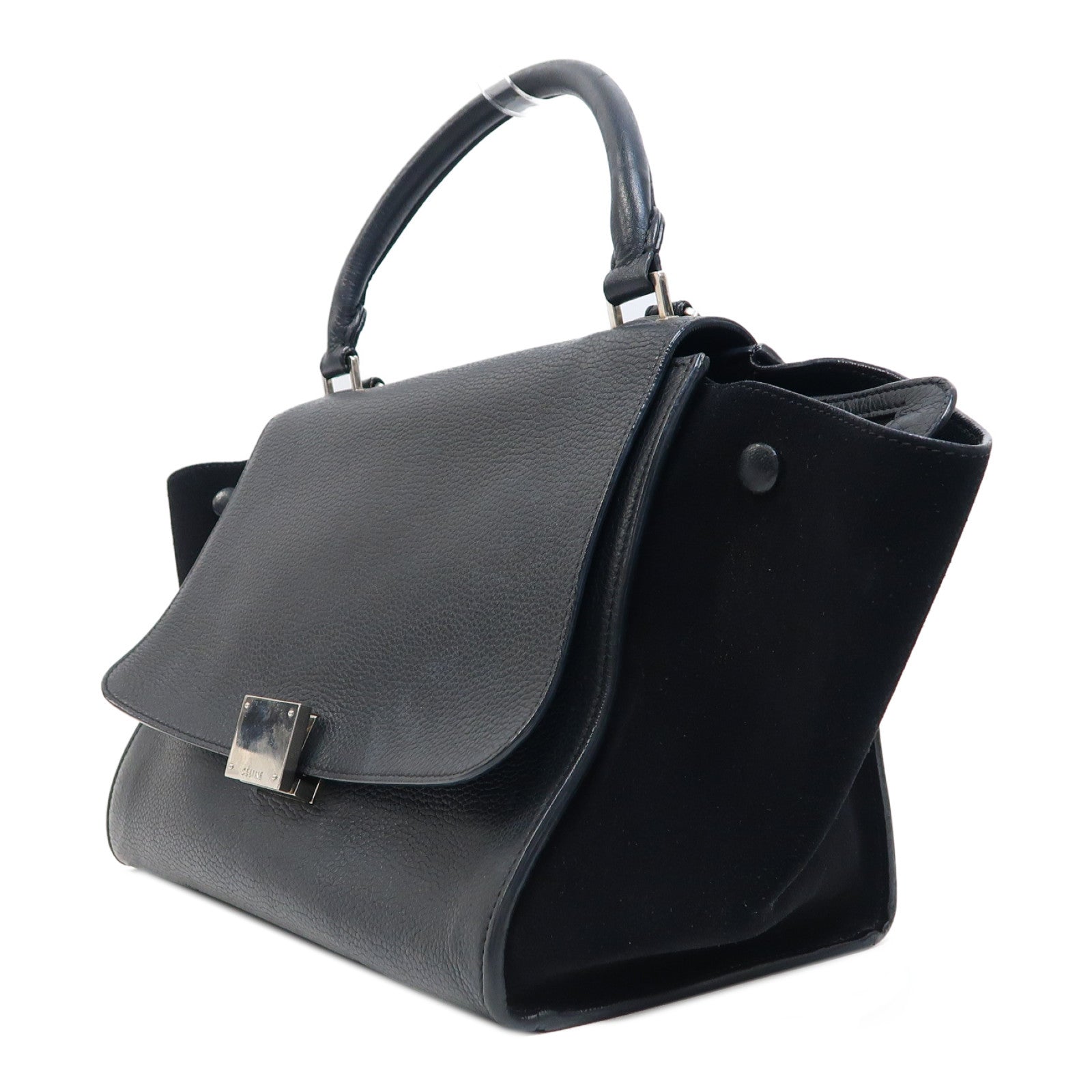 CELINE 【激減優惠】牛皮皮革Trapeze銀扣手挽肩背兩用袋黑色