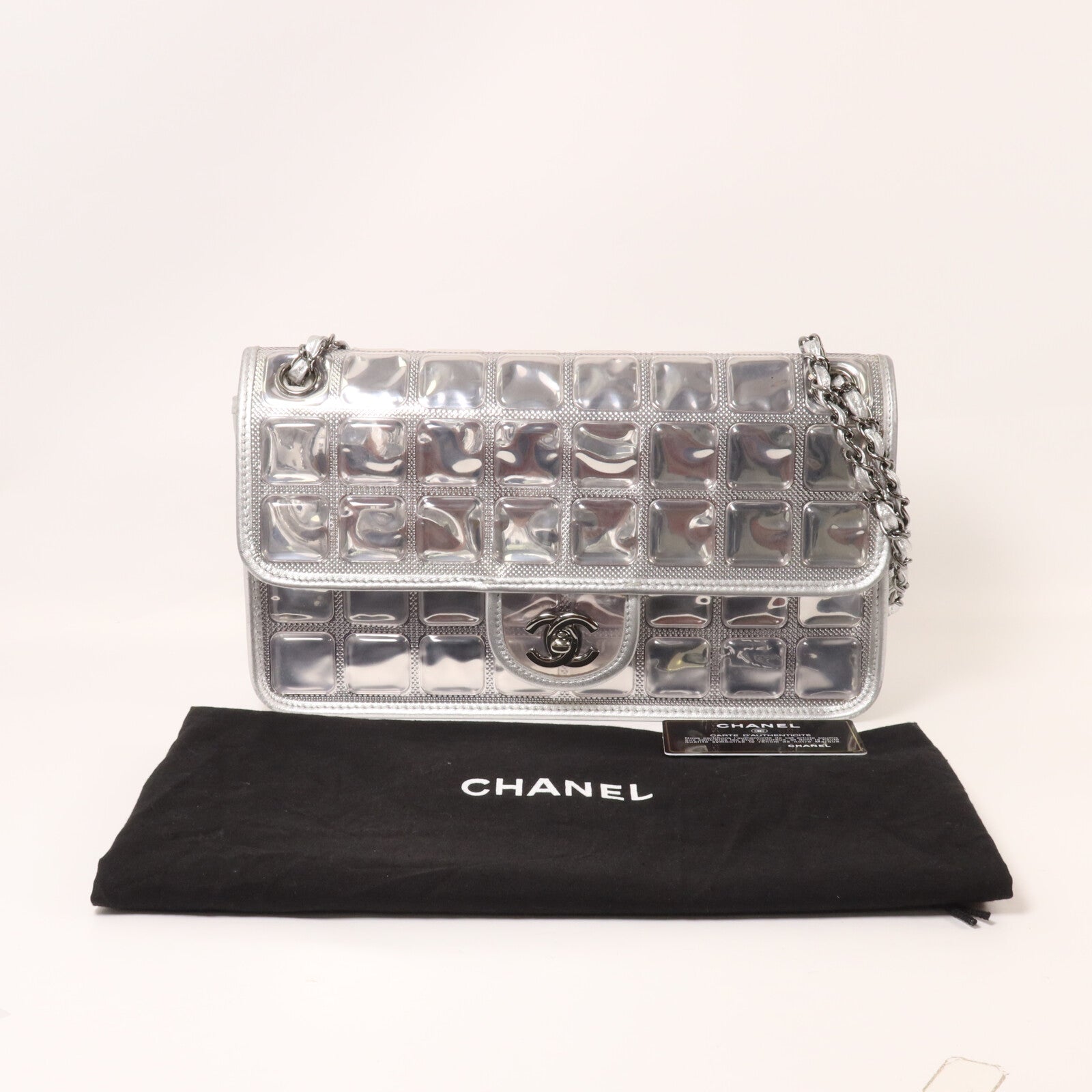 CHANEL 羊皮皮革/PVC Chain Shoulder鏈帶肩背袋